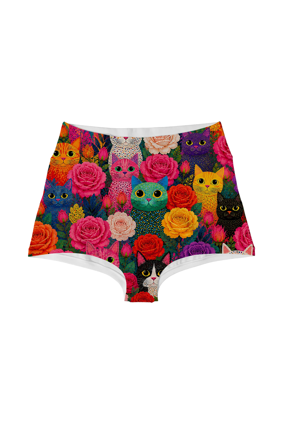 Rainbow Cats and Roses high waist panty, front view