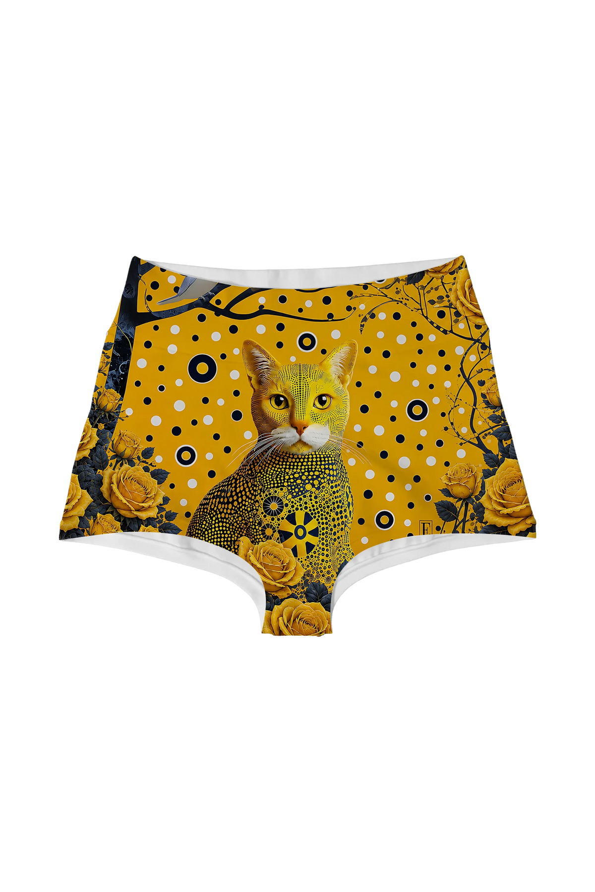 Golden Polka Cat high waist panty, front view
