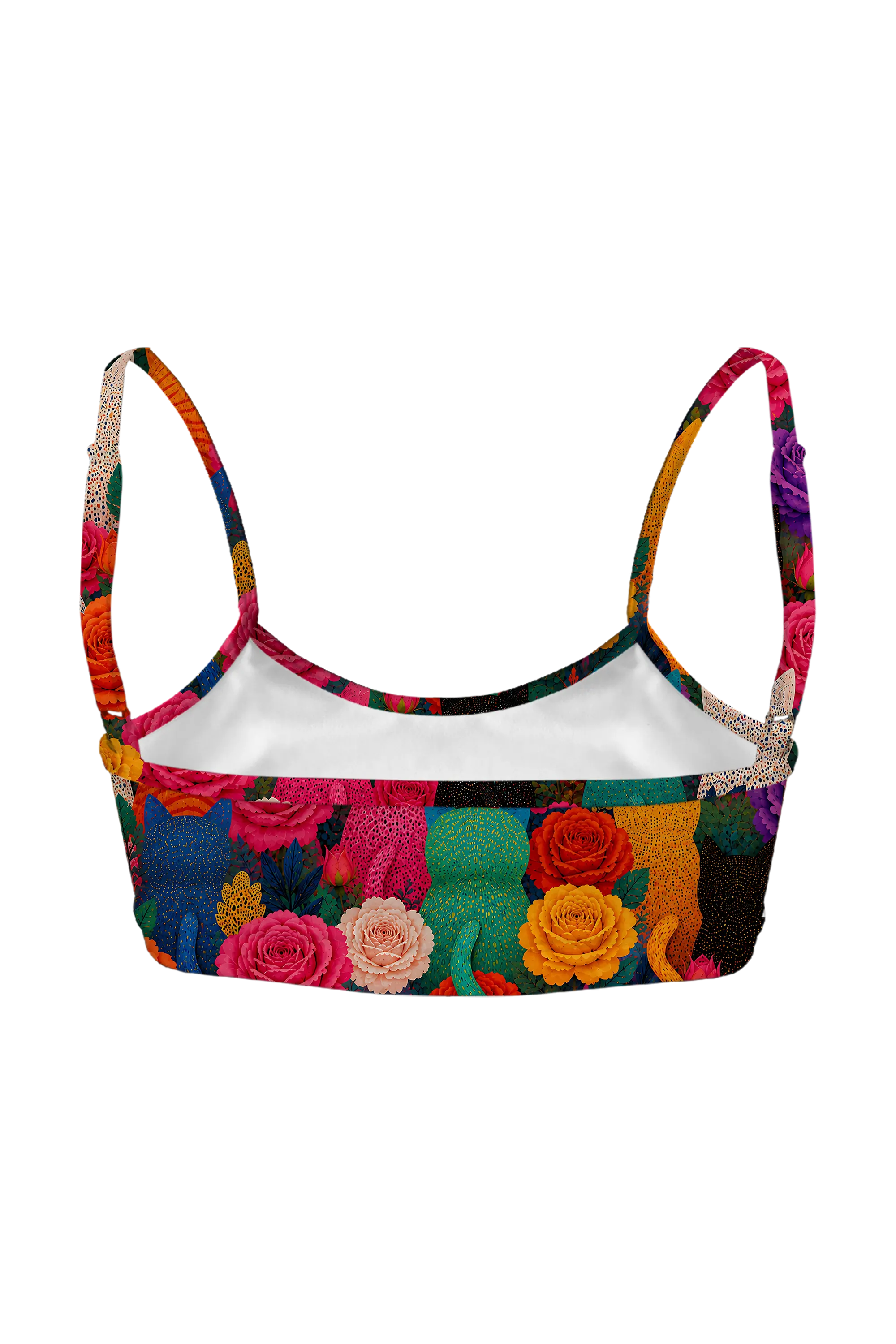 Rainbow Cats and Roses bralette, back view
