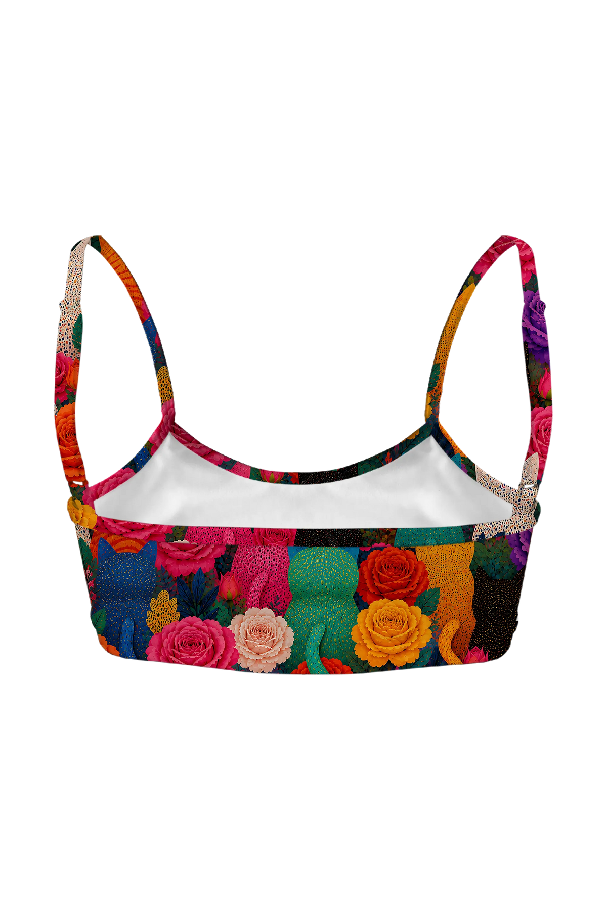 Rainbow Cats and Roses bralette, back view