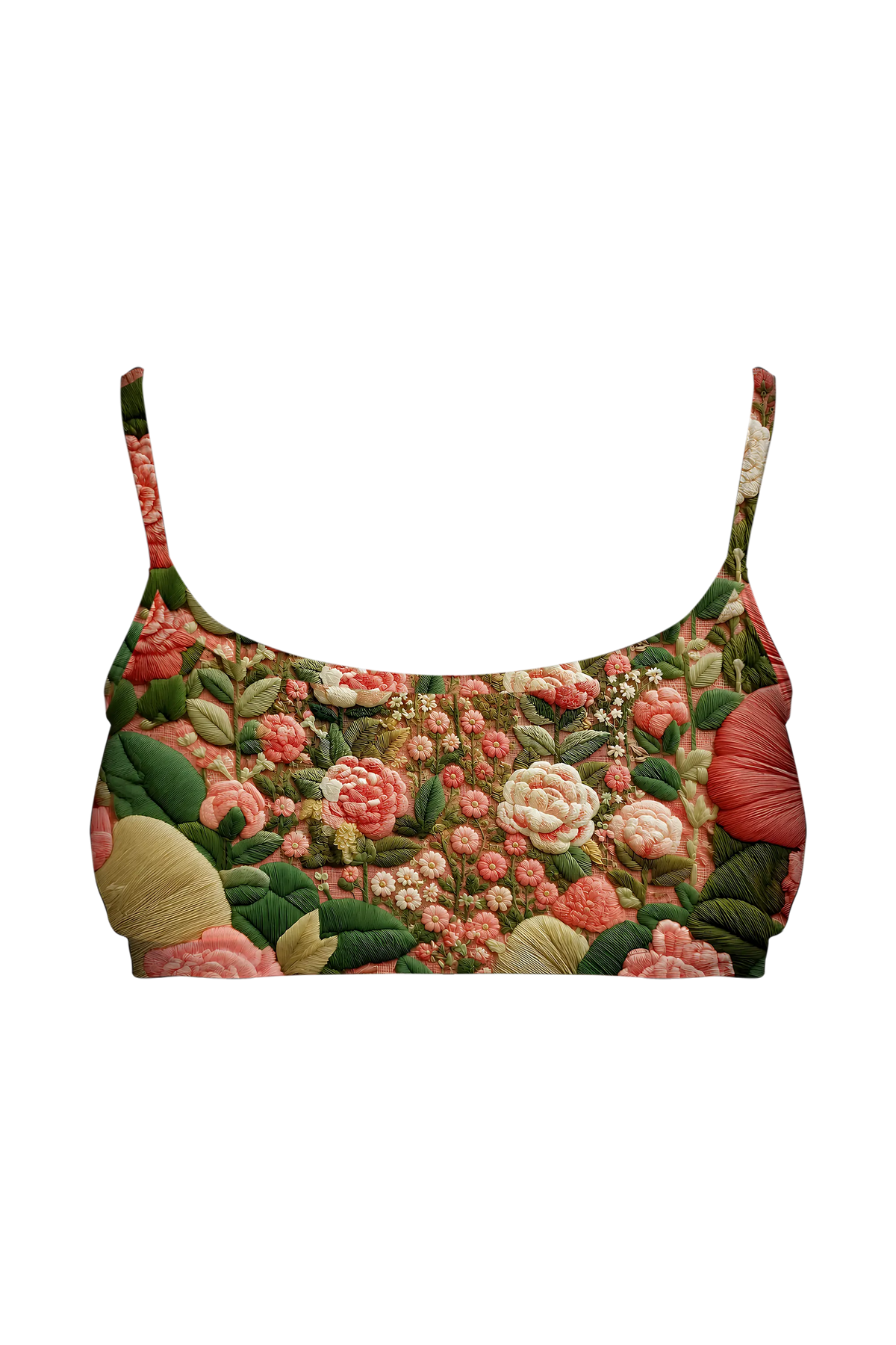 Embroidered Cat Garden bralette, front view