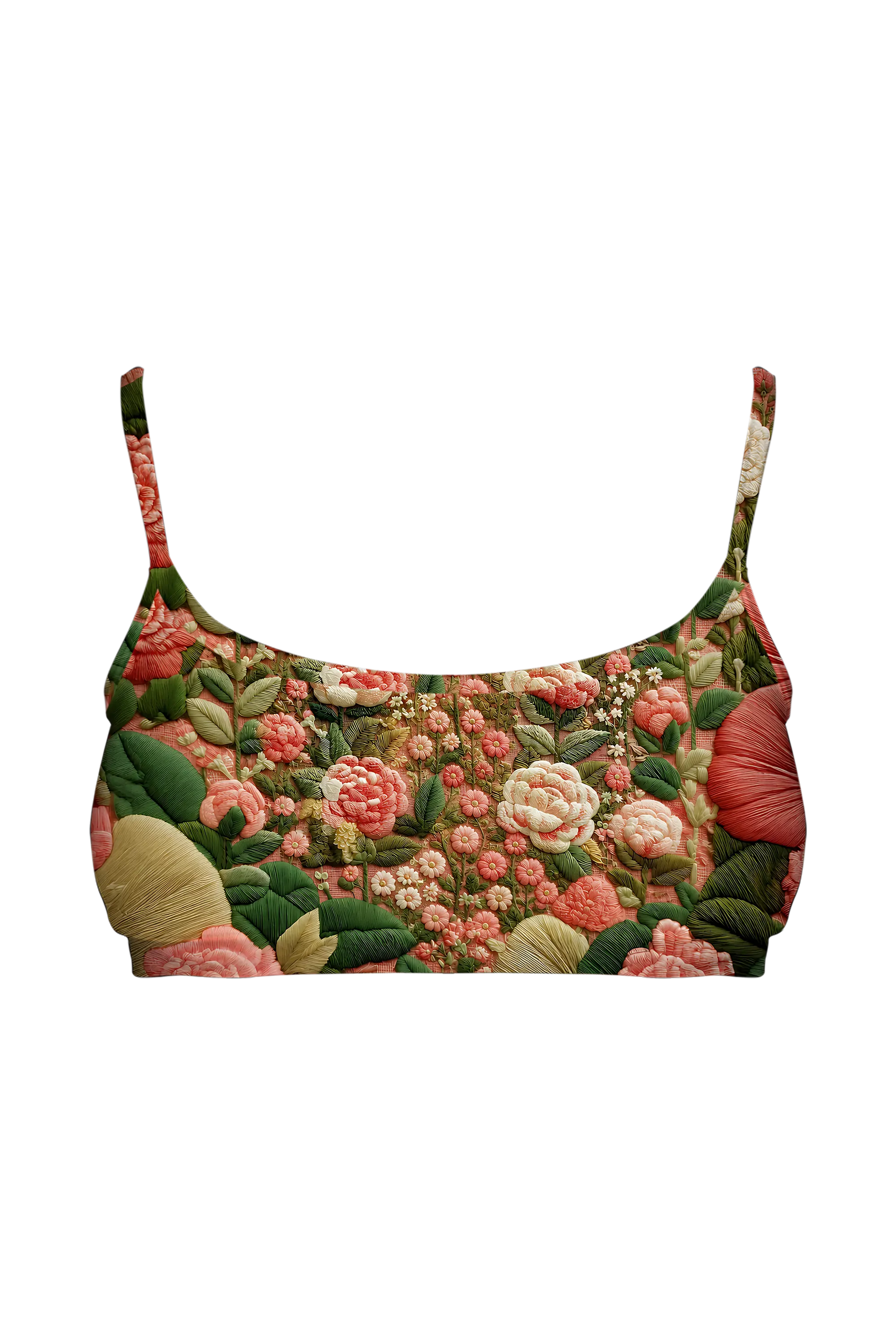 Embroidered Cat Garden bralette, front view