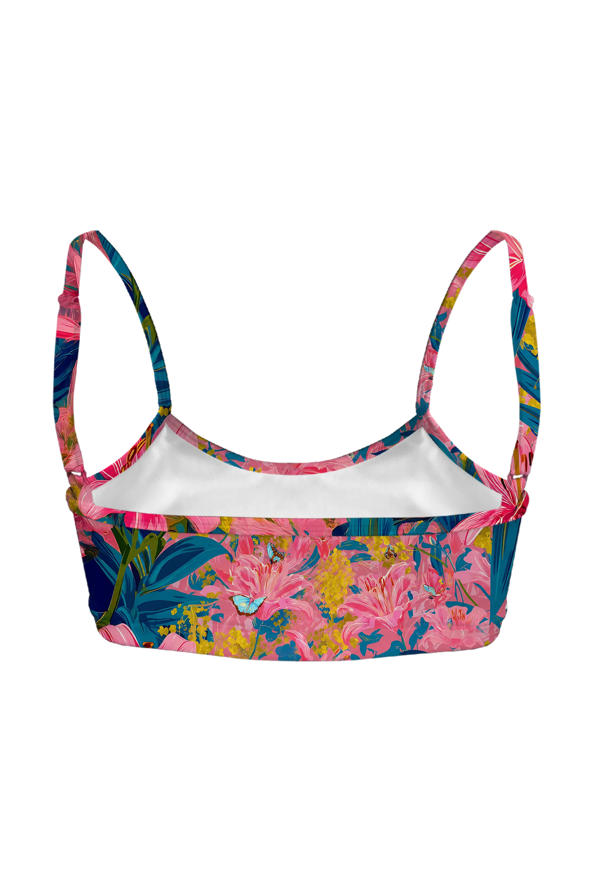 Blue Cat in Pink Lilies bralette, back view
