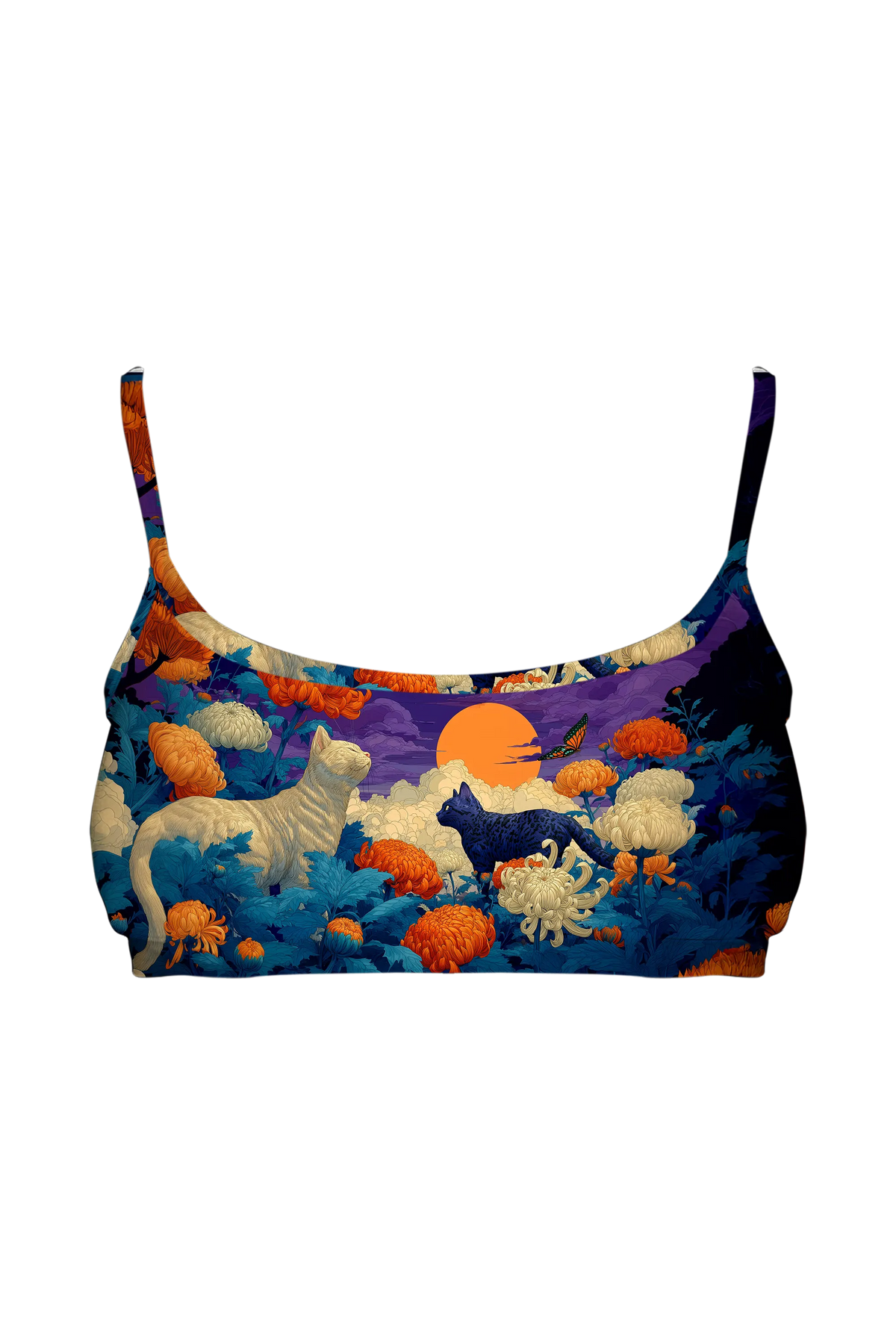 Chrysanthemum Moon Cats bralette, front view