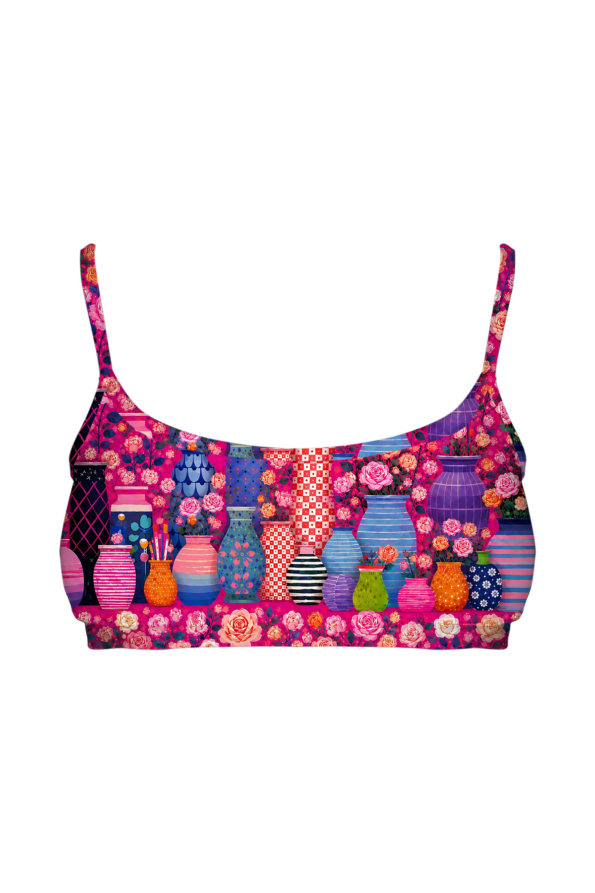 Pink Rose Cat Garden bralette, front view