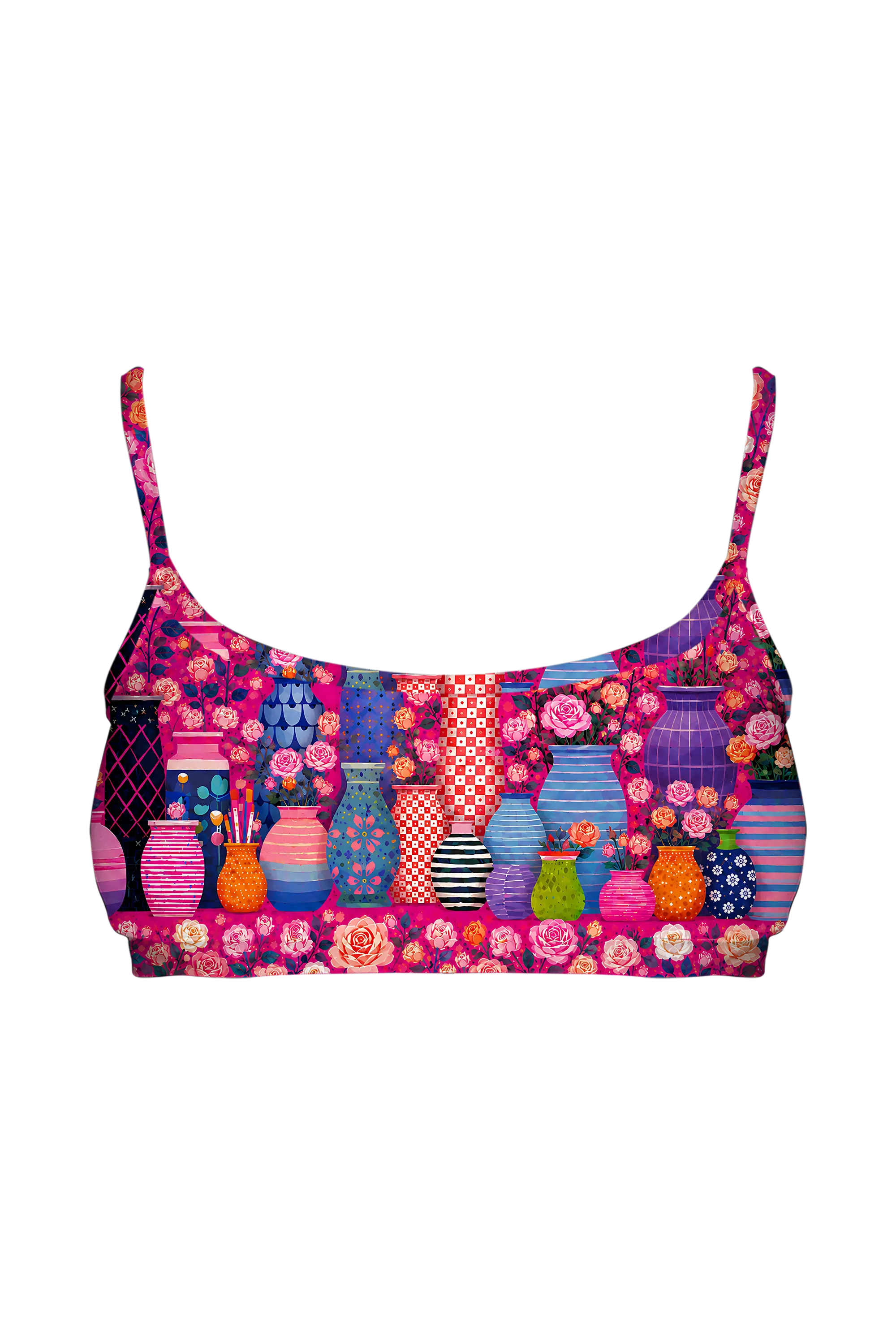 Pink Rose Cat Garden bralette, front view