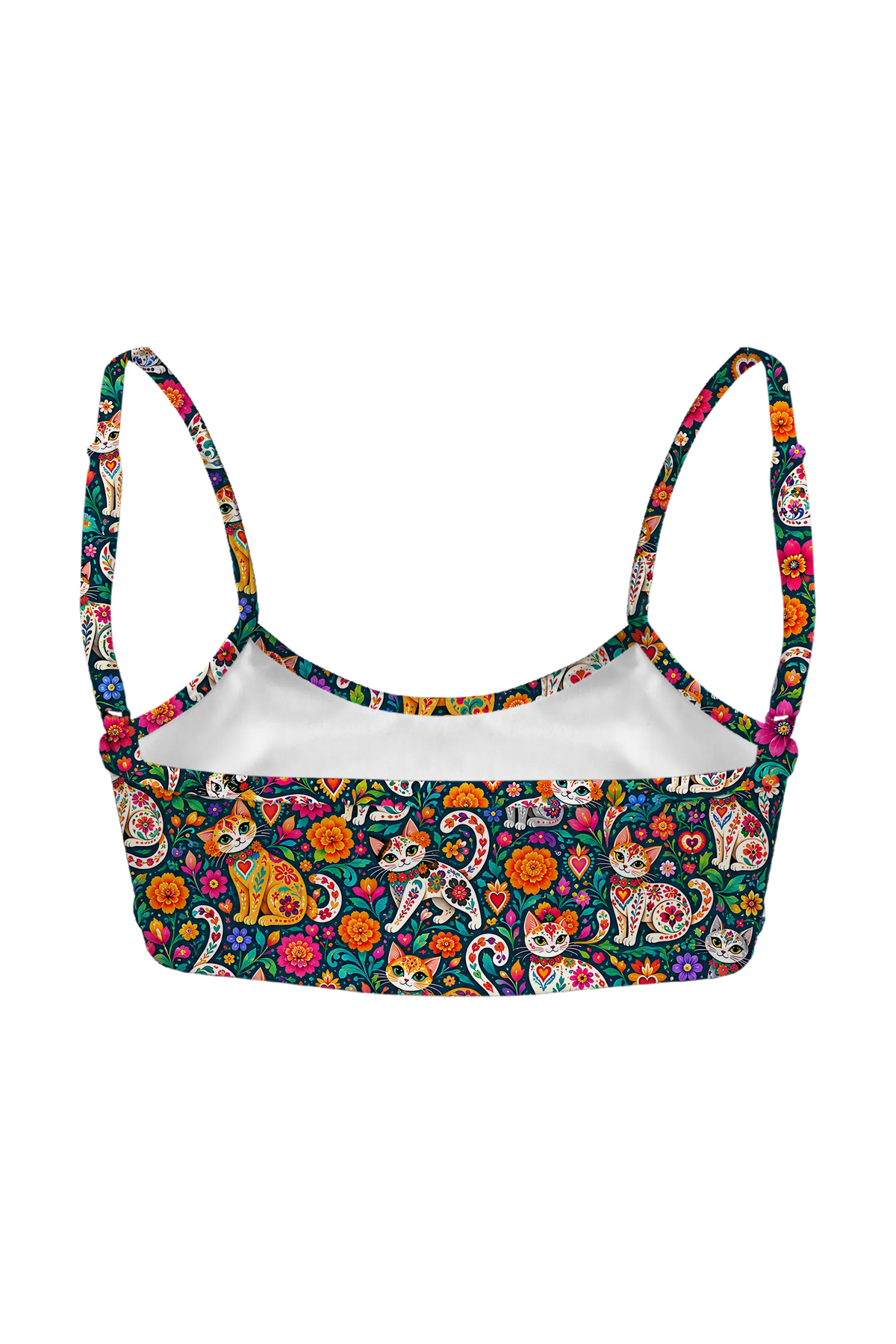 Painted Calavera Kittens bralette, back view