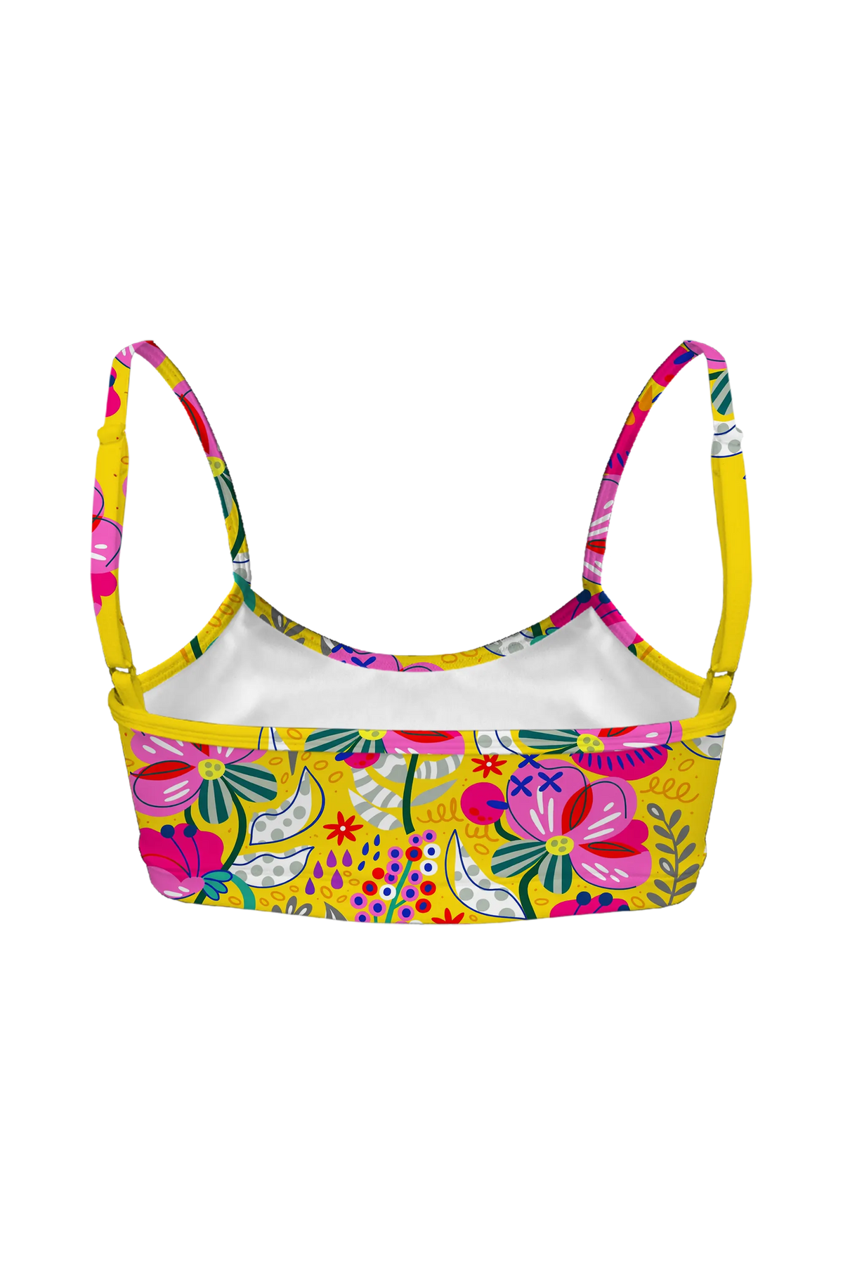 Pink Blossom on Yellow bralette, back view