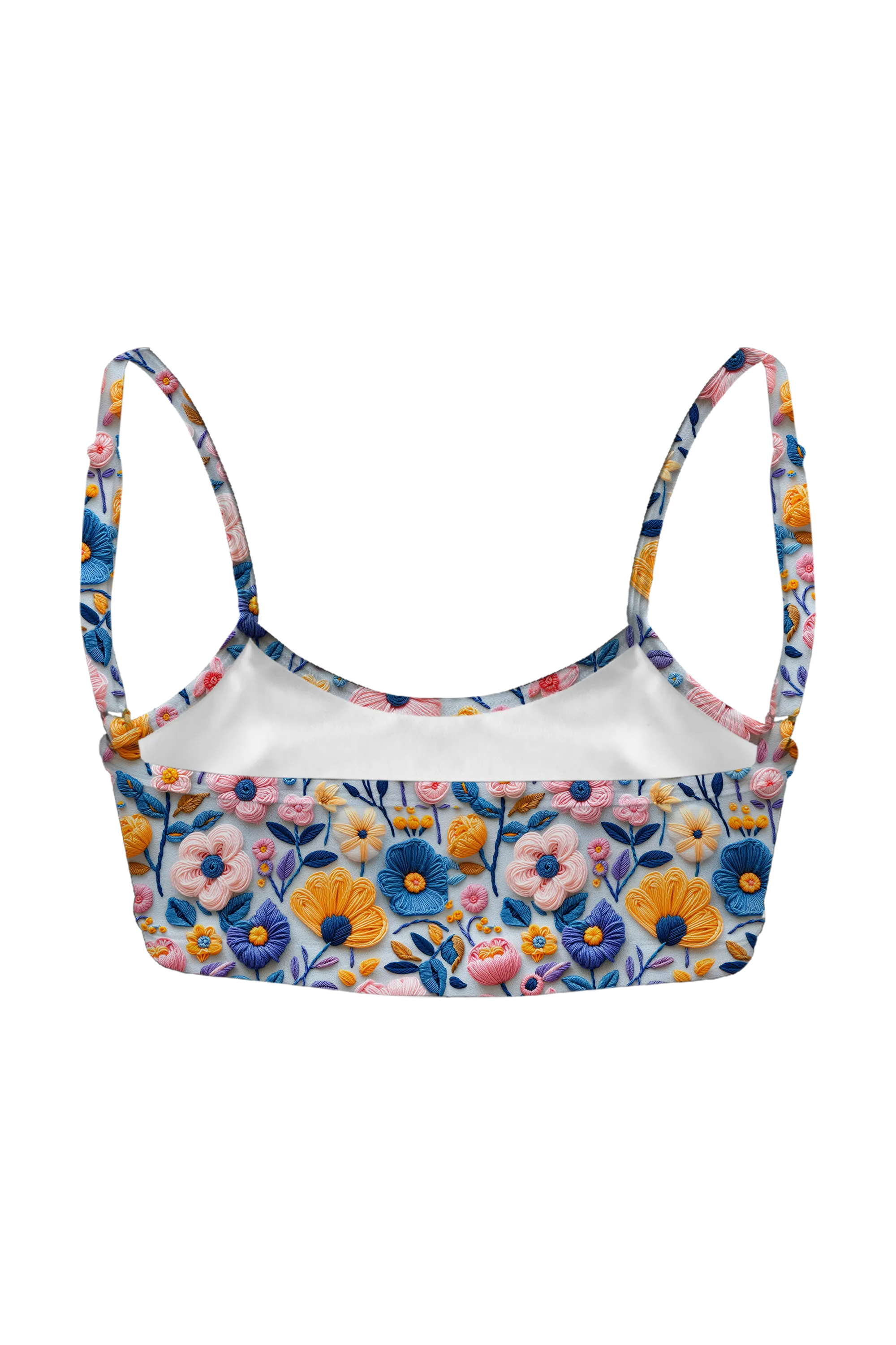 Embroidered Spring Meadow bralette, back view