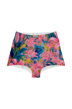 Highwaist - Blue Cat in Pink Lilies