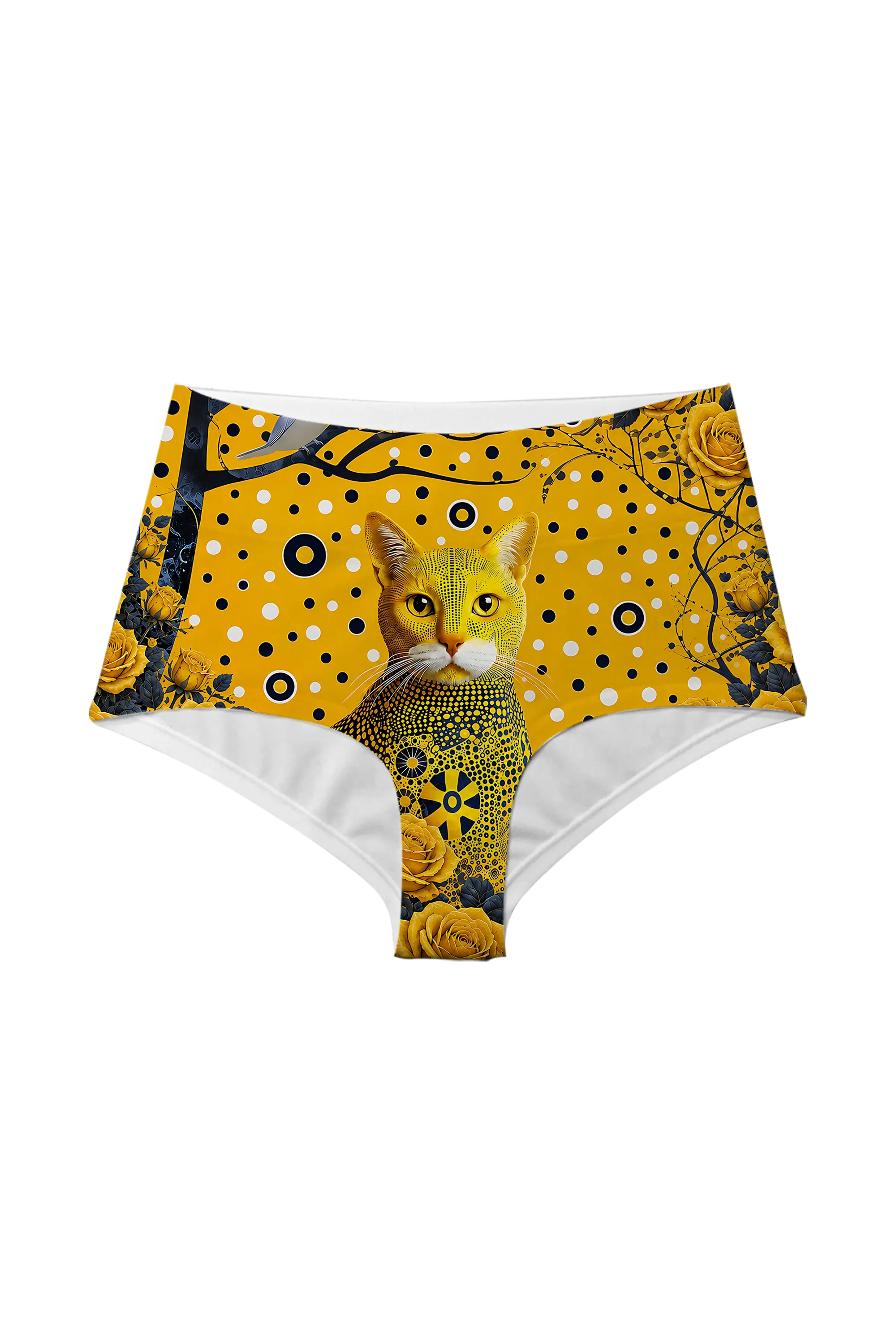 Golden Polka Cat high waist panty, front view