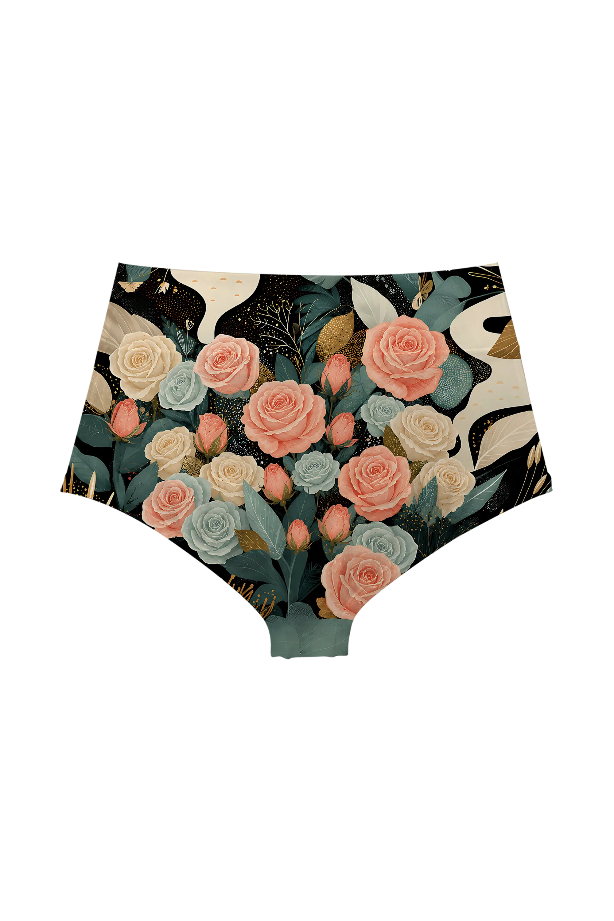 Ivory Cat and Roses high waist panty, back view