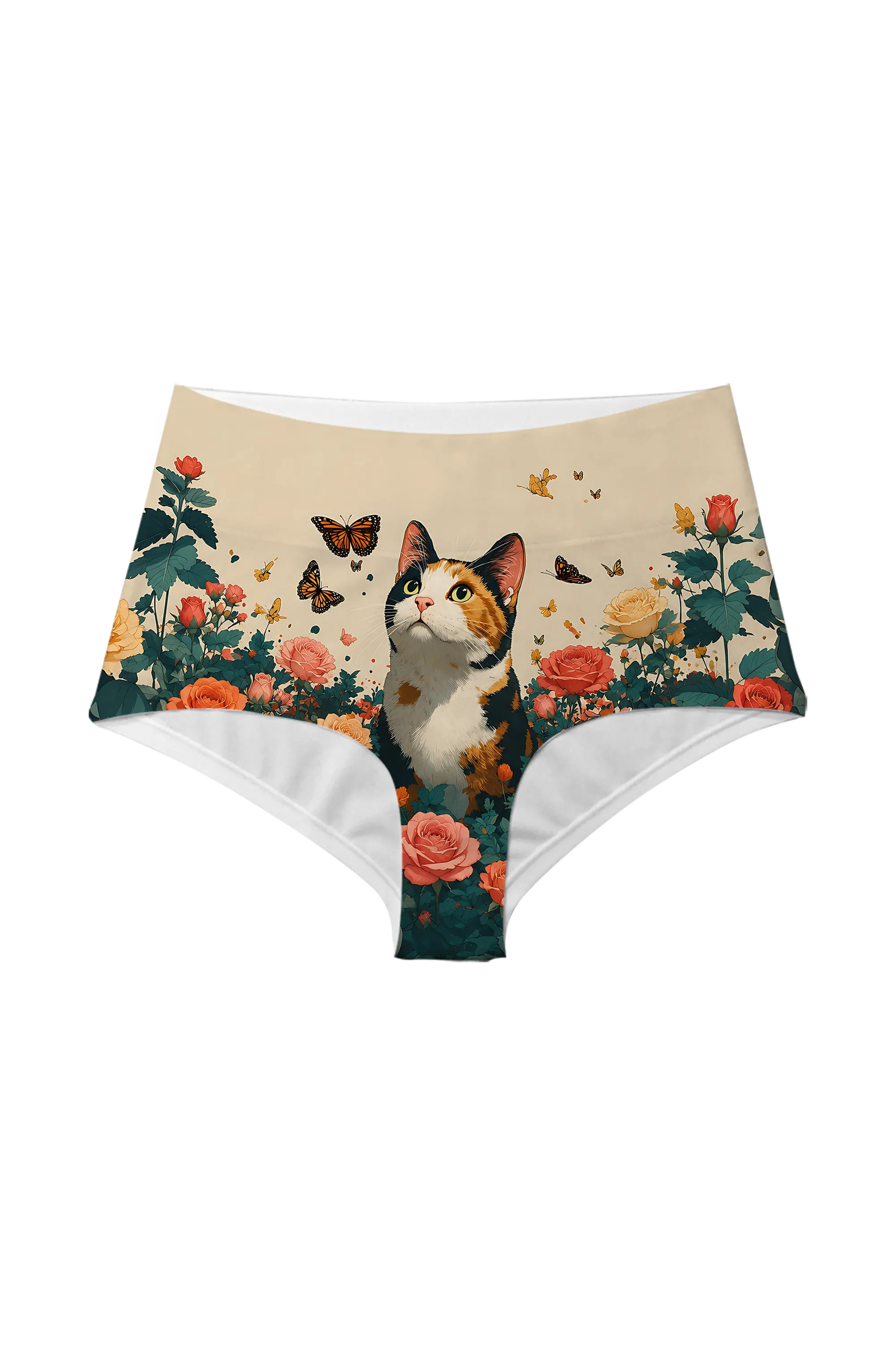 Calico Cat and Butterflies high waist panty, front view