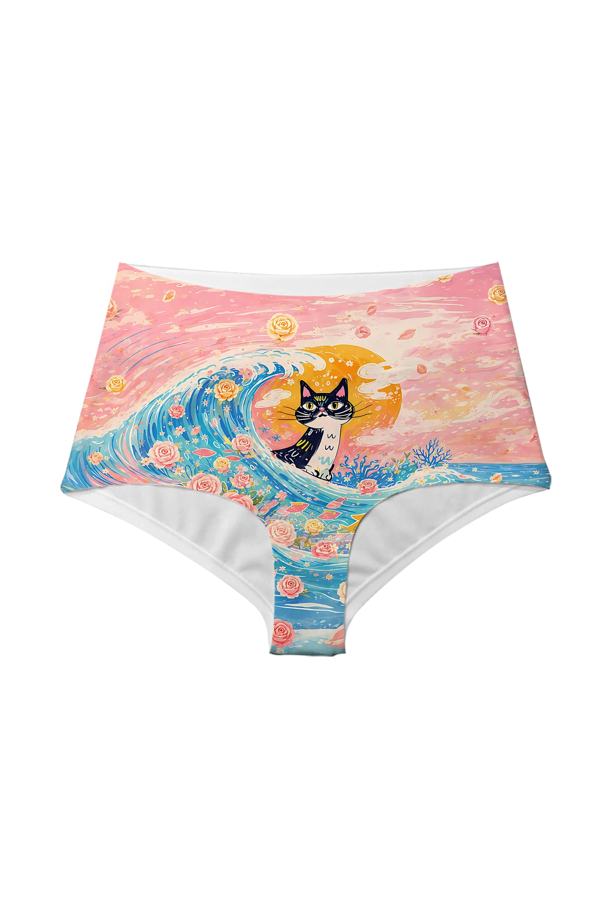 Ocean Wave Cat high waist panty, front view