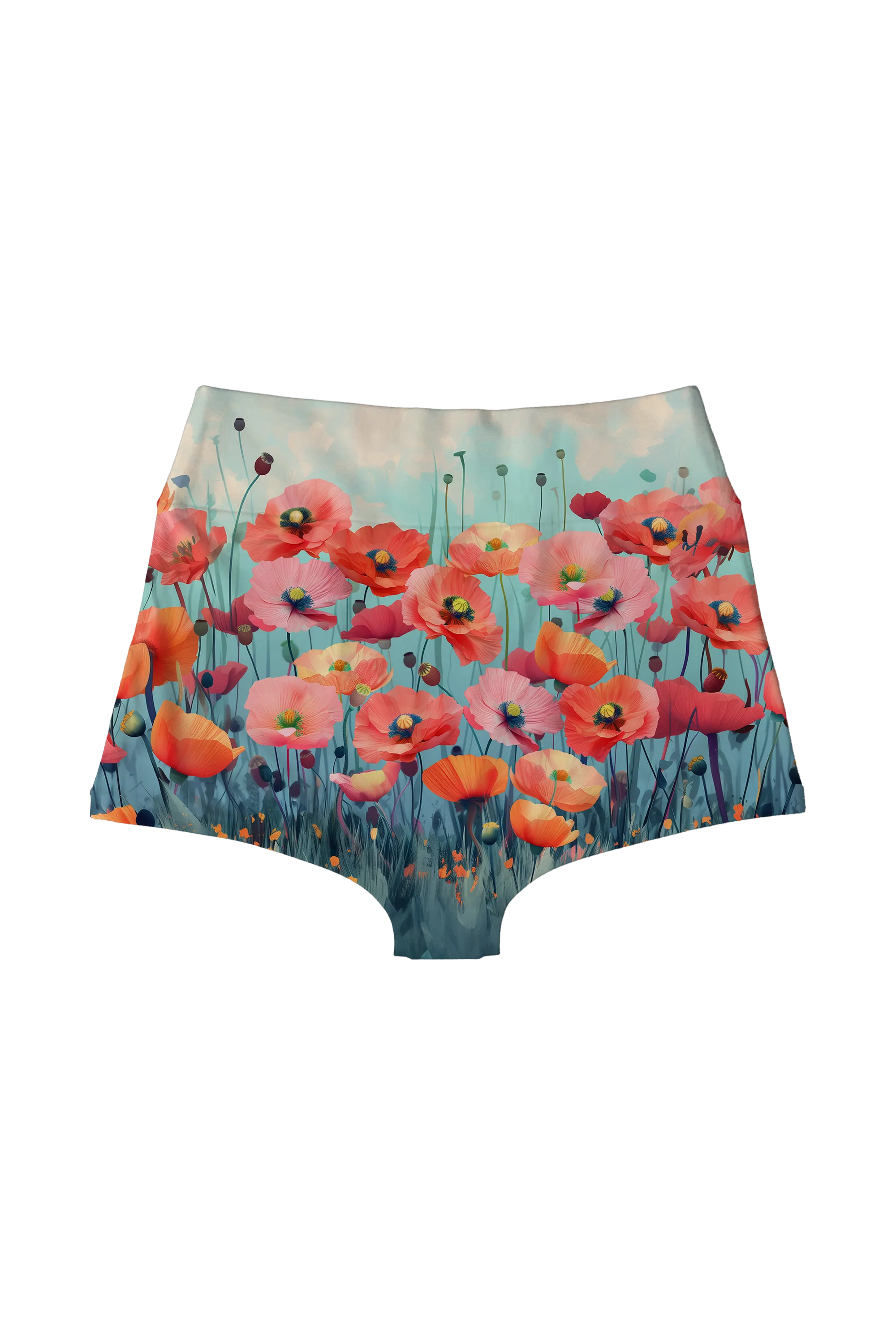 Misty Pastel Poppies highwaist, back view