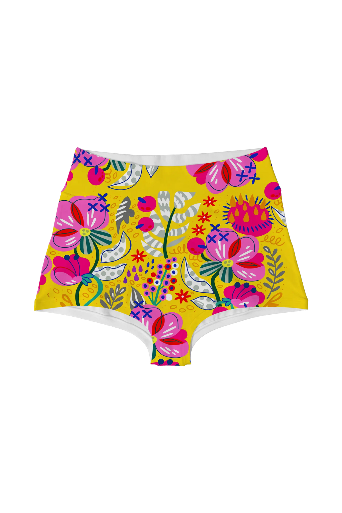 Pink Blossom on Yellow highwaist, front view