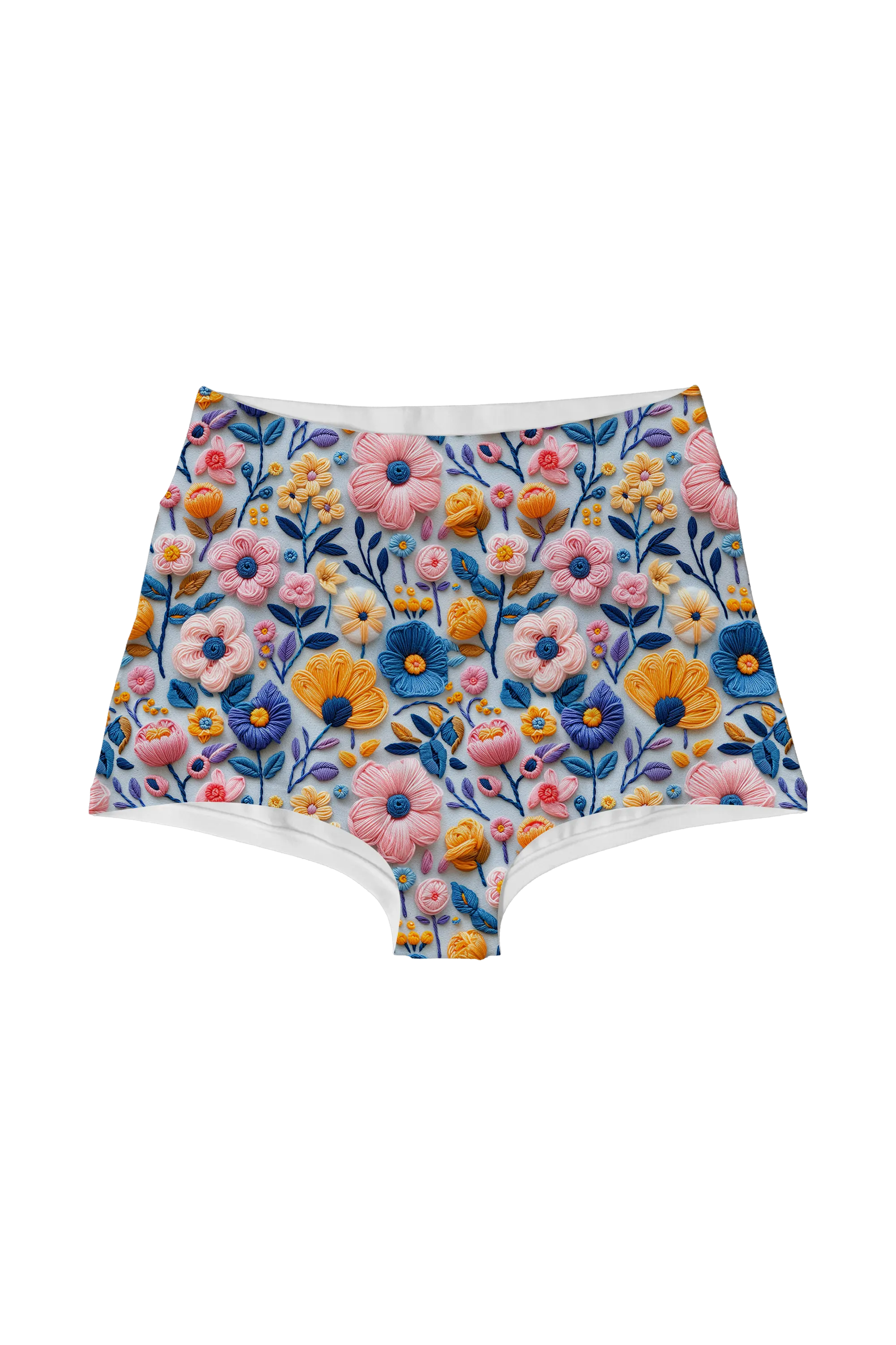 Embroidered Spring Meadow highwaist, front view