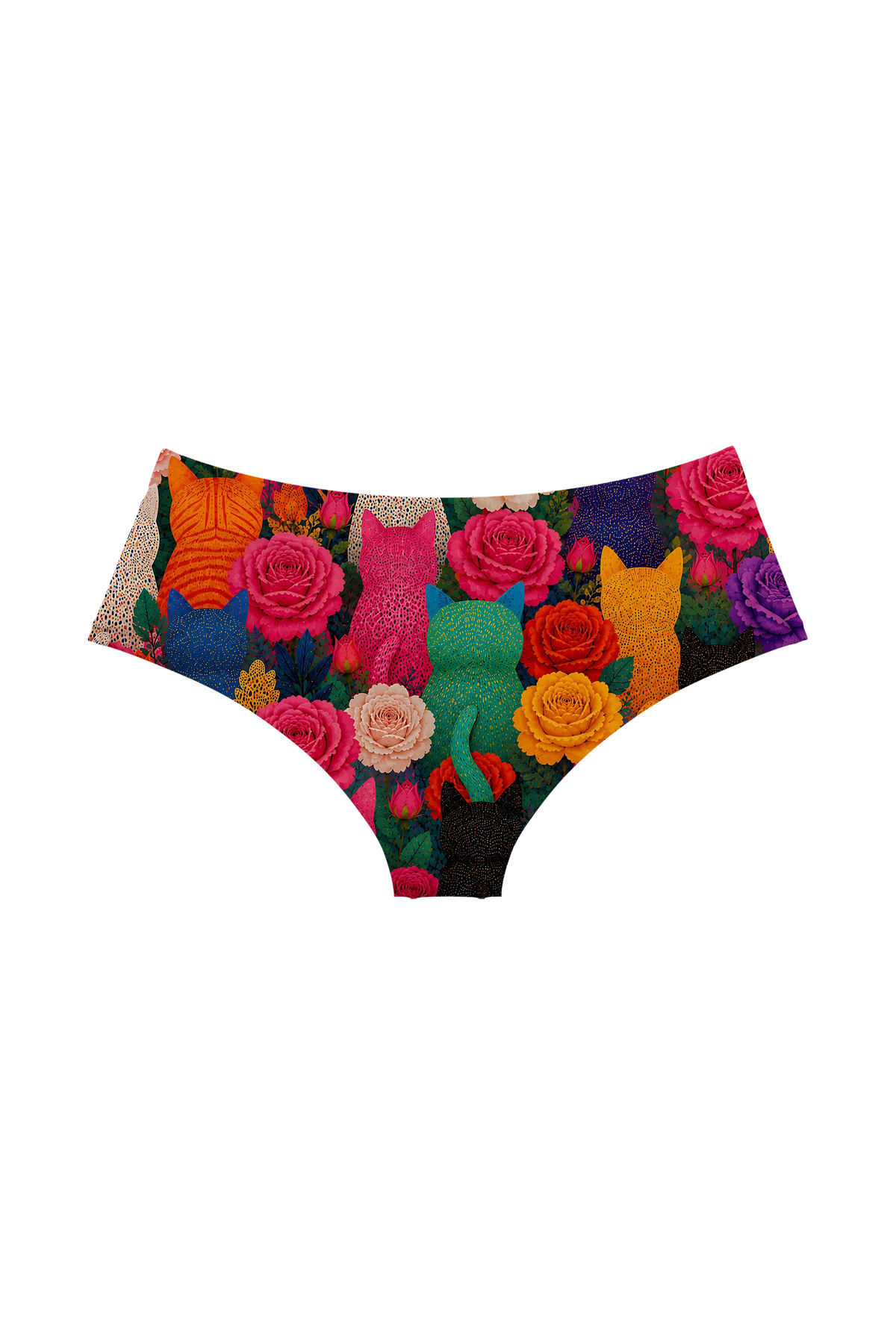 Rainbow Cats and Roses hipster panty, back view