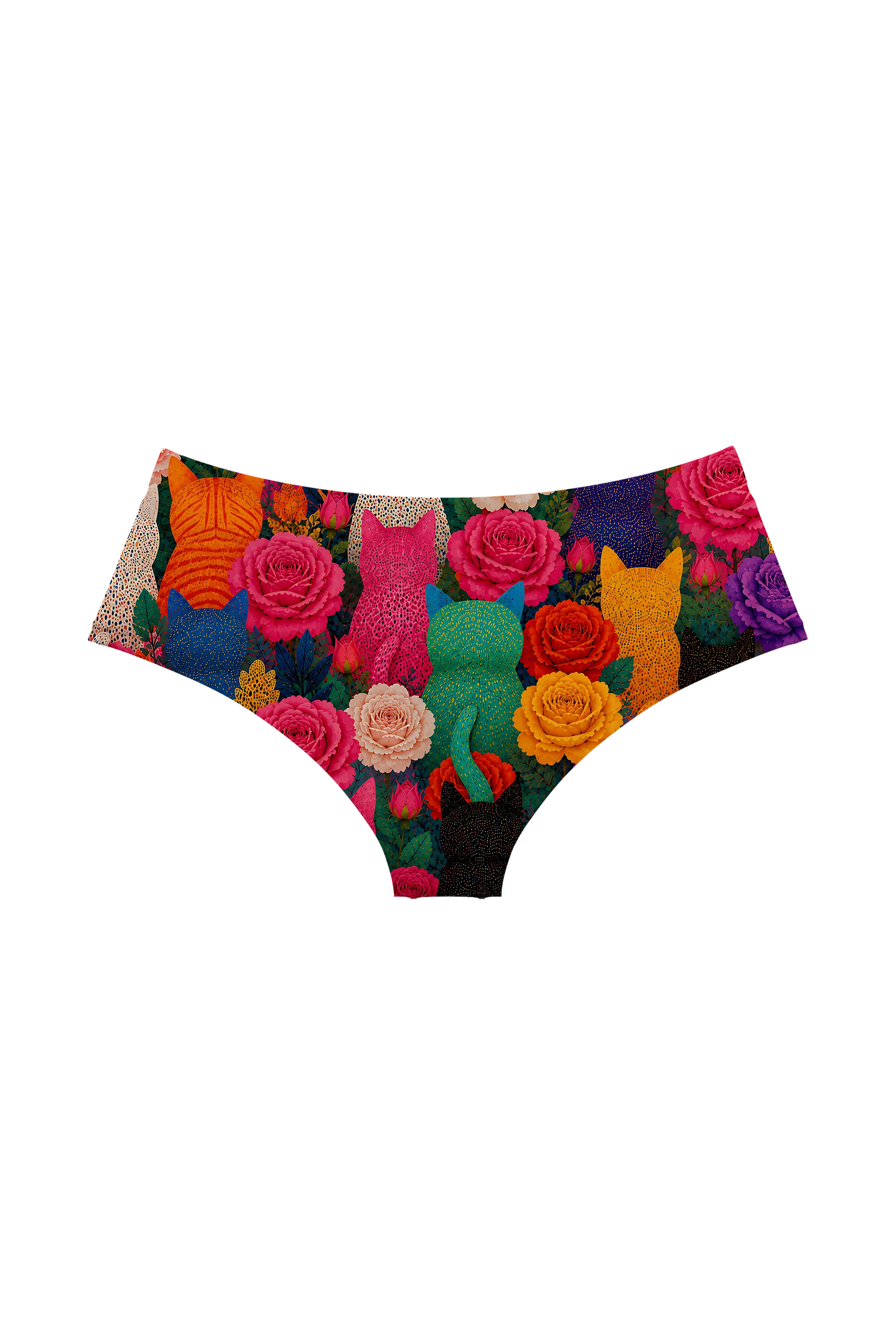 Rainbow Cats and Roses hipster panty, back view