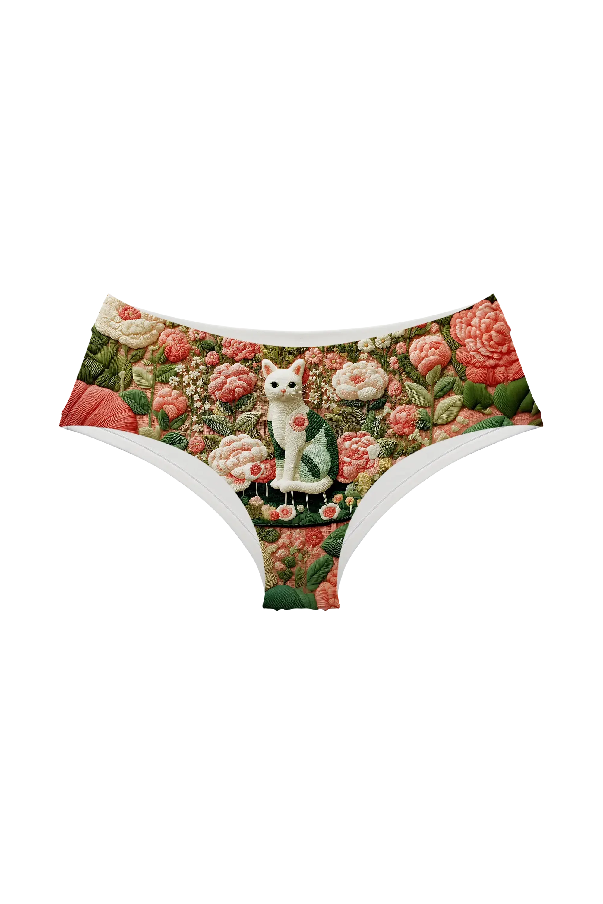 Embroidered Cat Garden hipster panty, front view