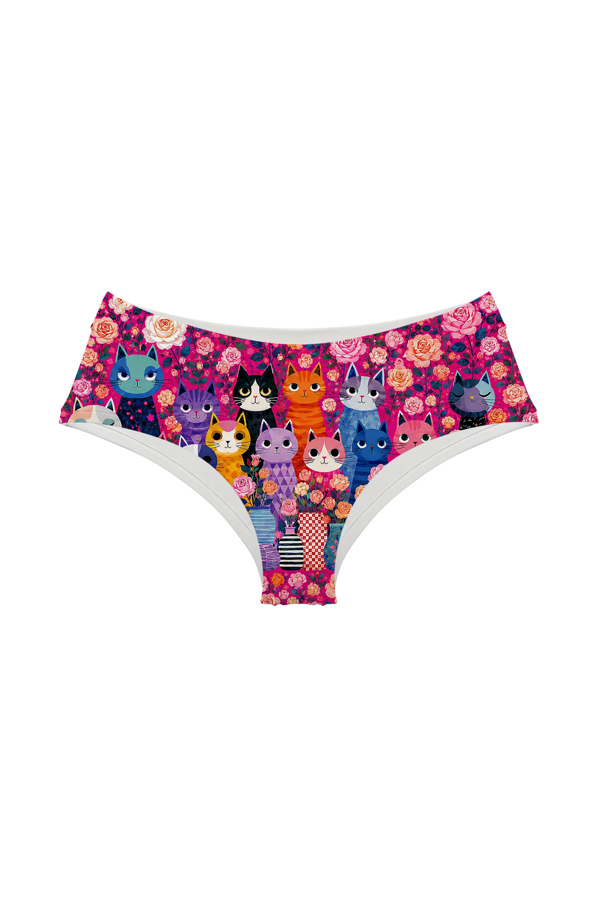 Pink Rose Cat Garden hipster panty, front view