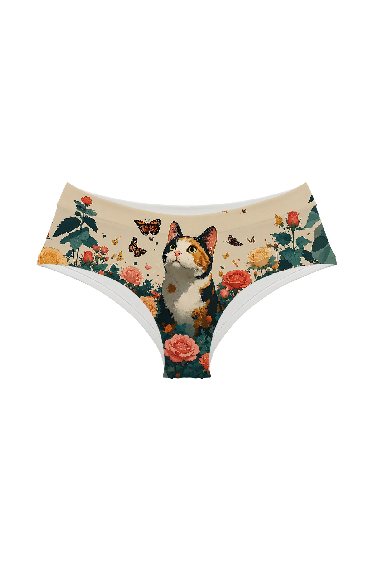 Calico Cat and Butterflies hipster panty, front view