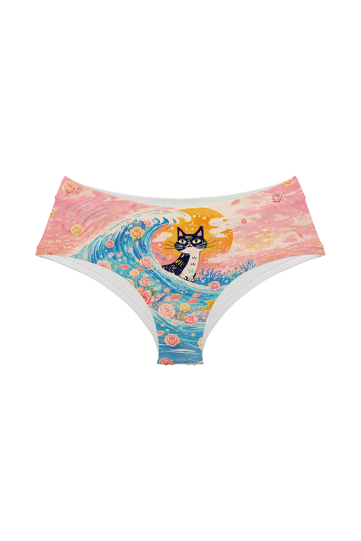 Ocean Wave Cat hipster panty, front view