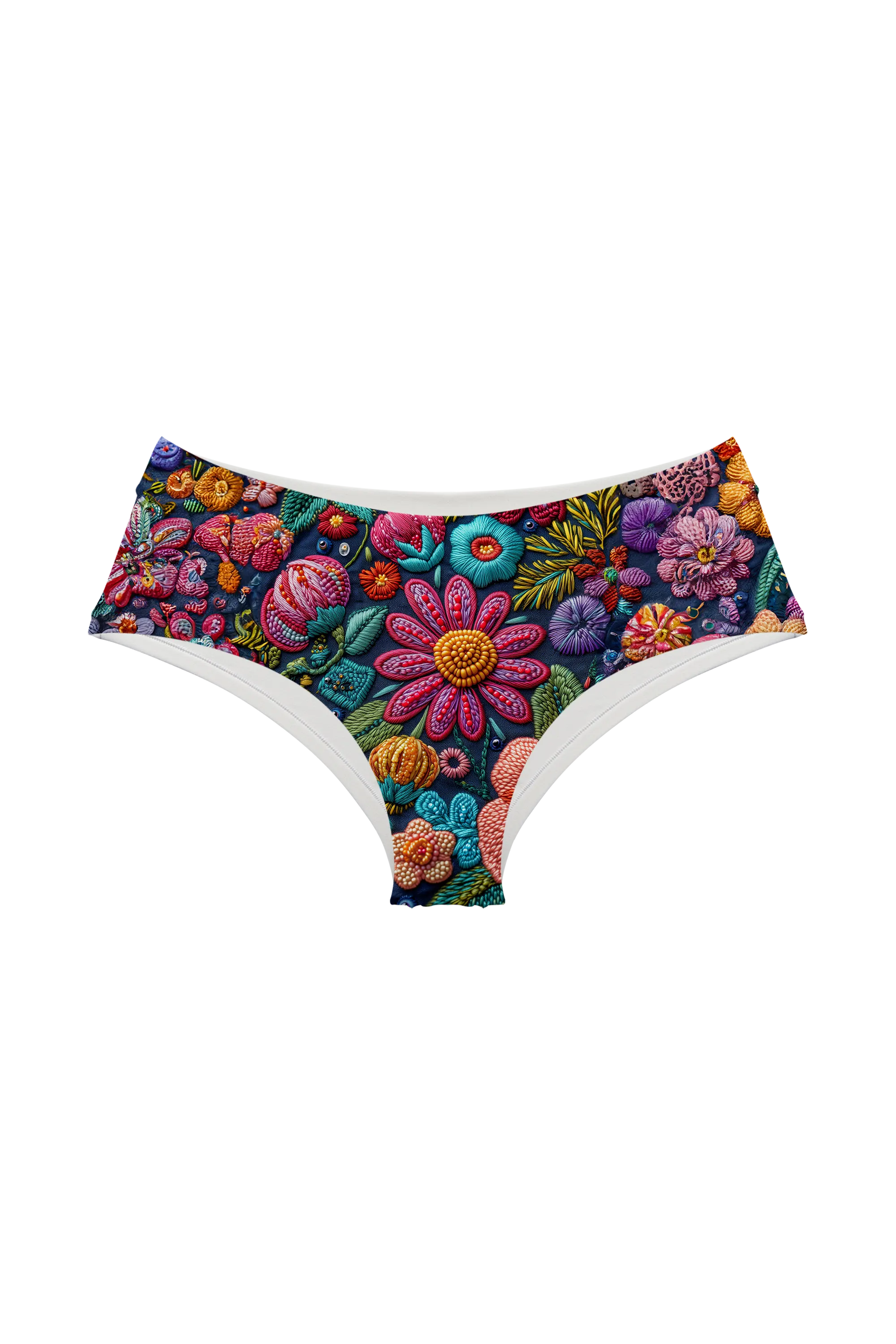 Embroidered Night Garden hipster, front view