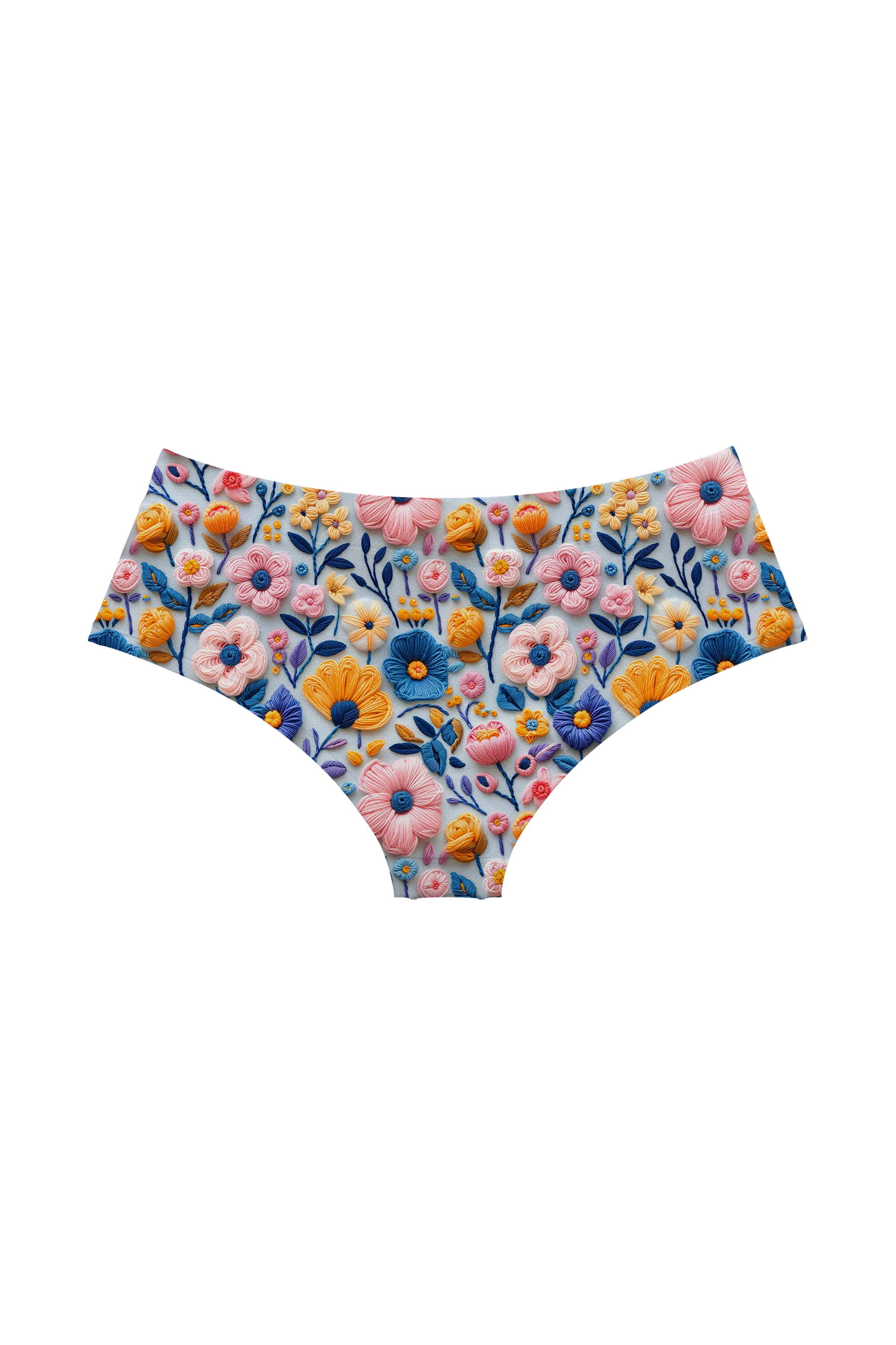 Embroidered Spring Meadow hipster, back view