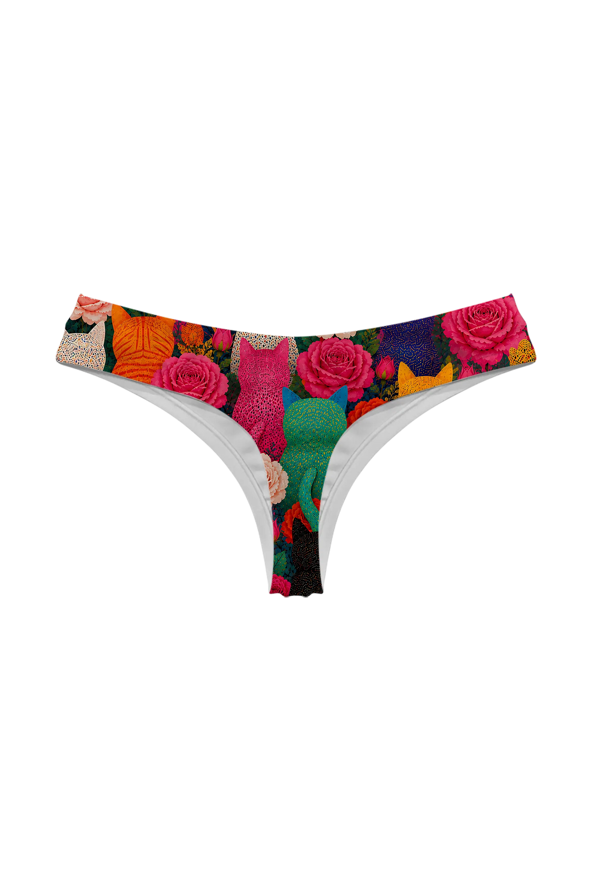 Rainbow Cats and Roses thong panty, back view