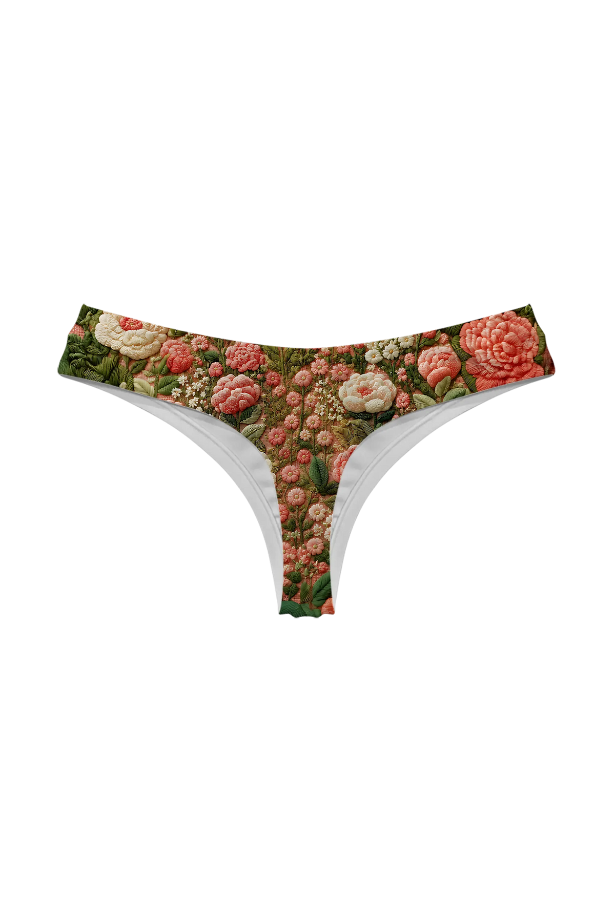 Embroidered Cat Garden thong panty, back view