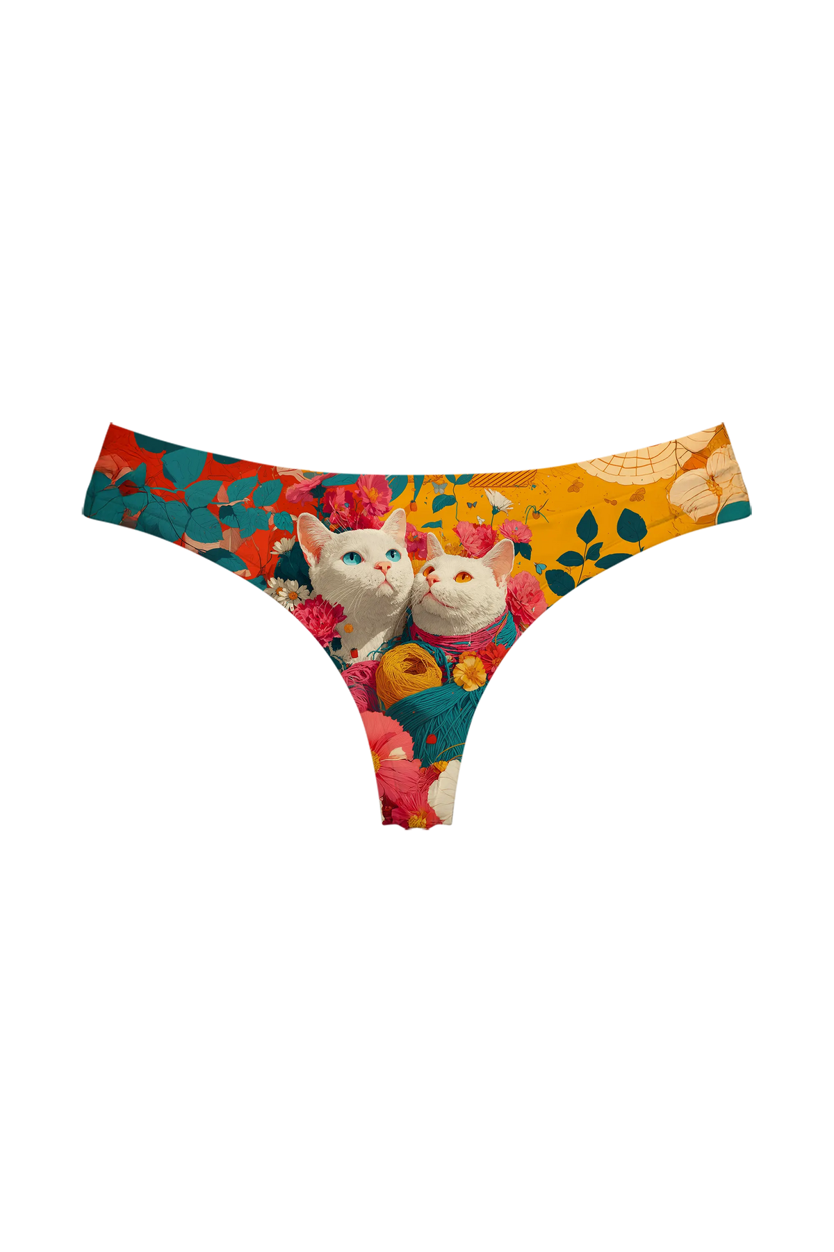 Flower Garland Cats thong, front view