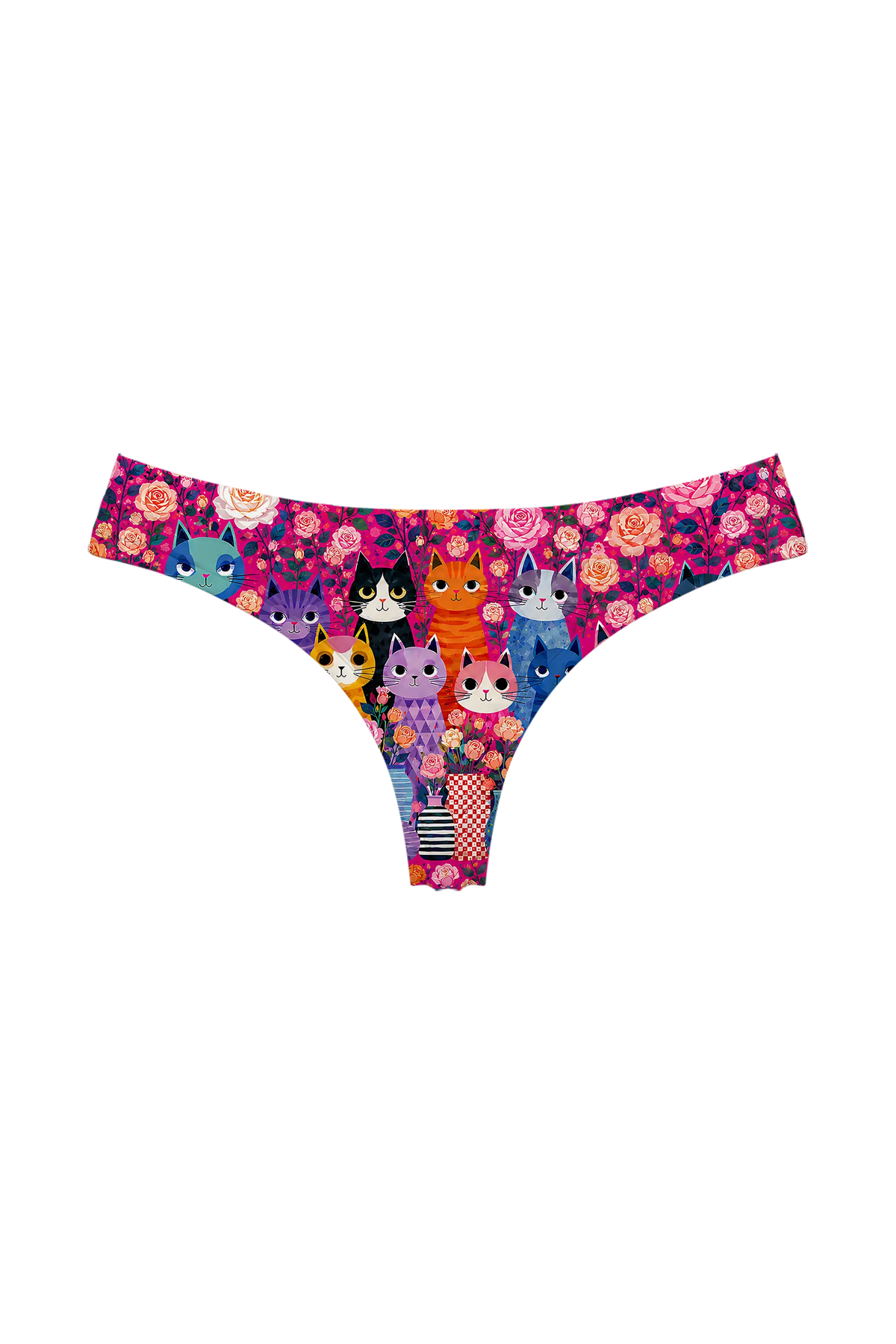 Pink Rose Cat Garden thong panty, front view