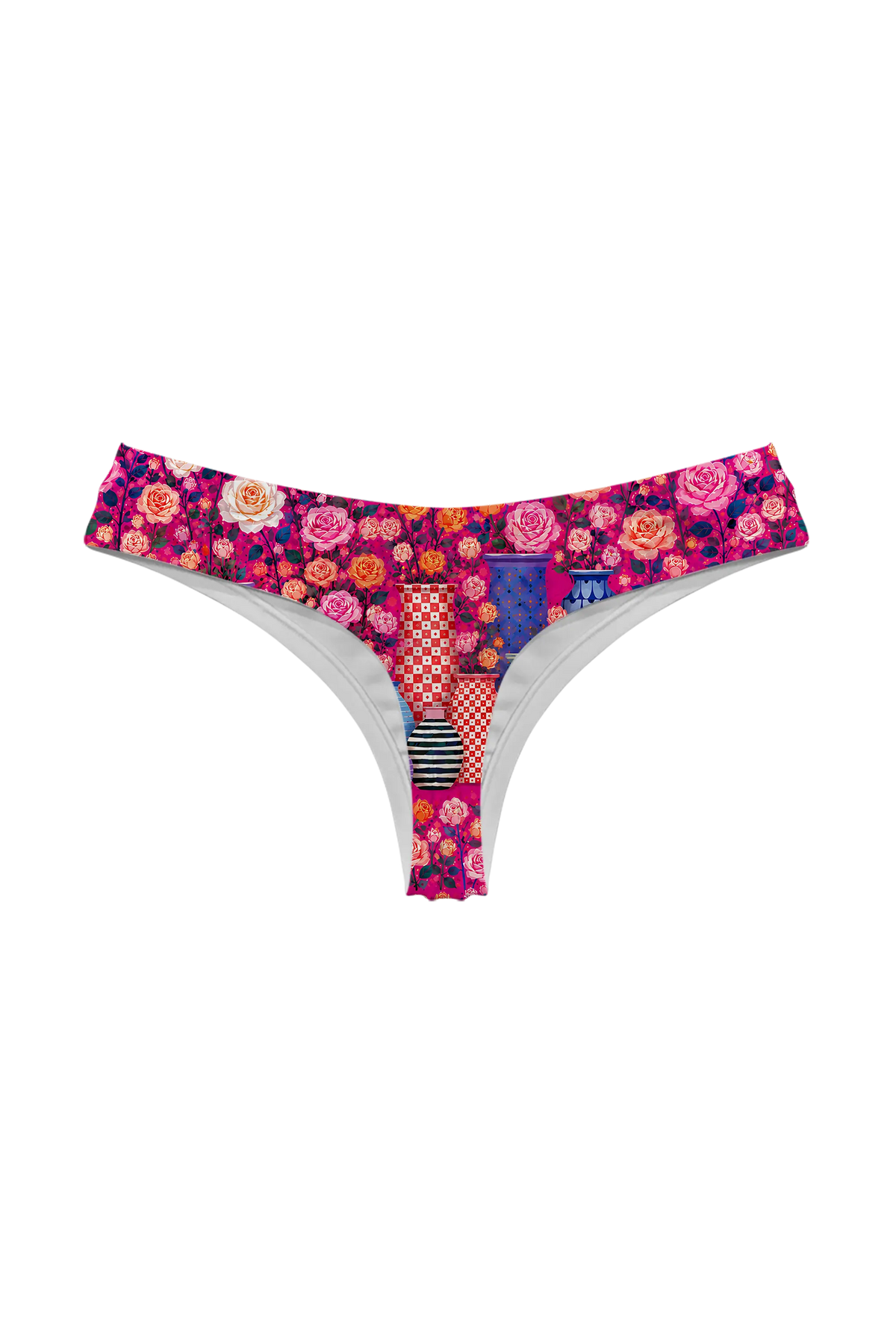 Pink Rose Cat Garden thong panty, back view