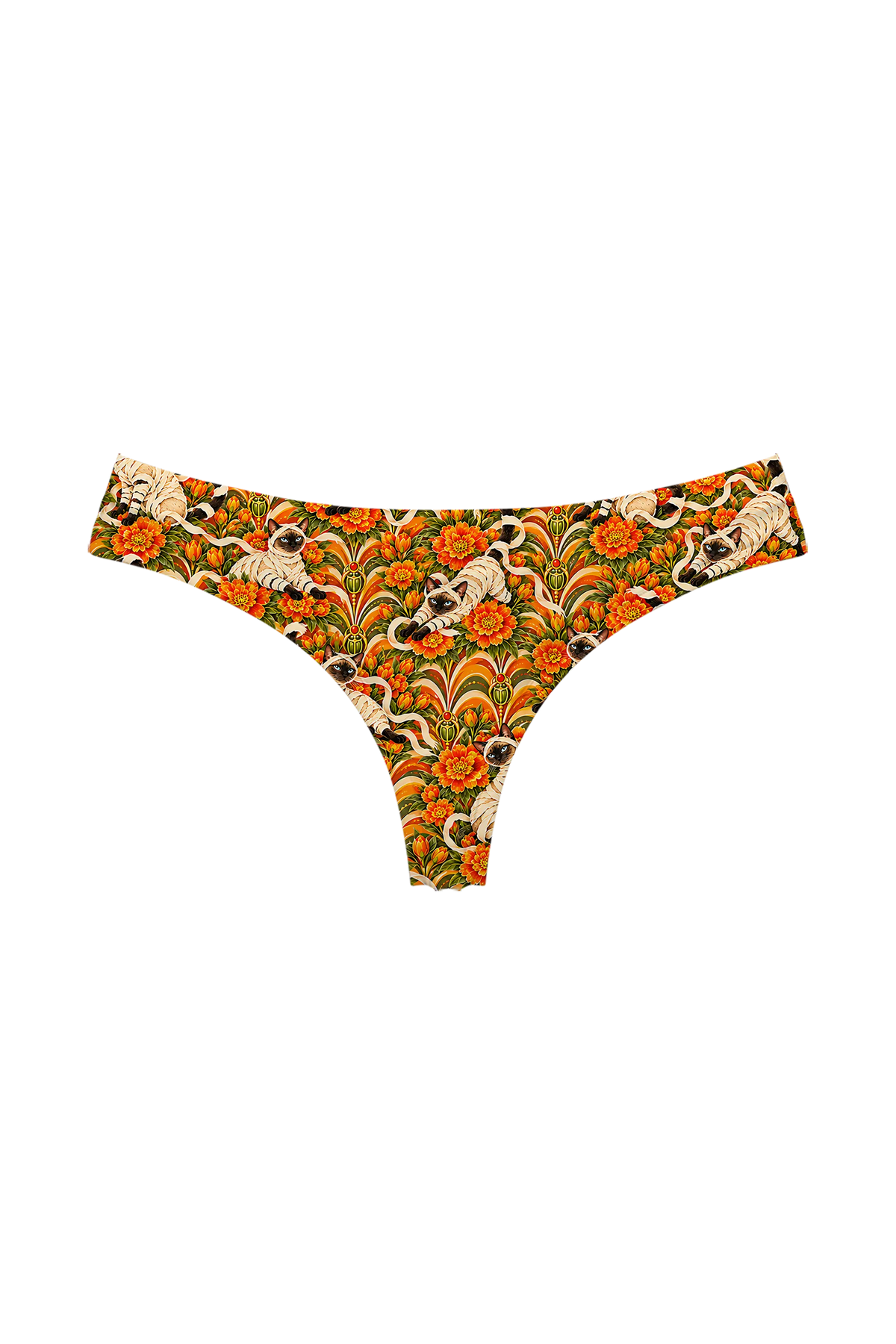 Mummy Siamese Cats thong, front view