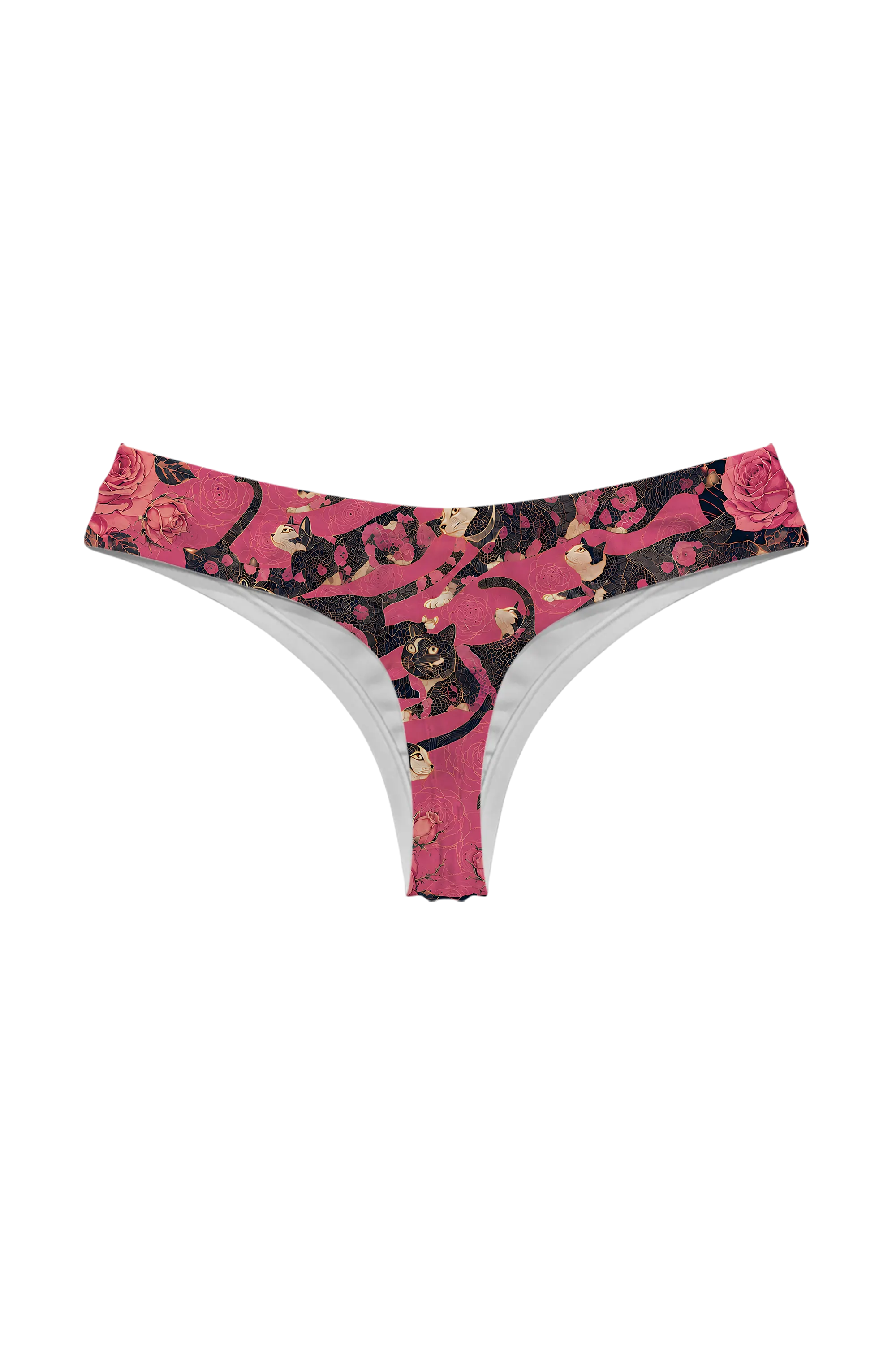 Midnight Rose Cats thong panty, back view