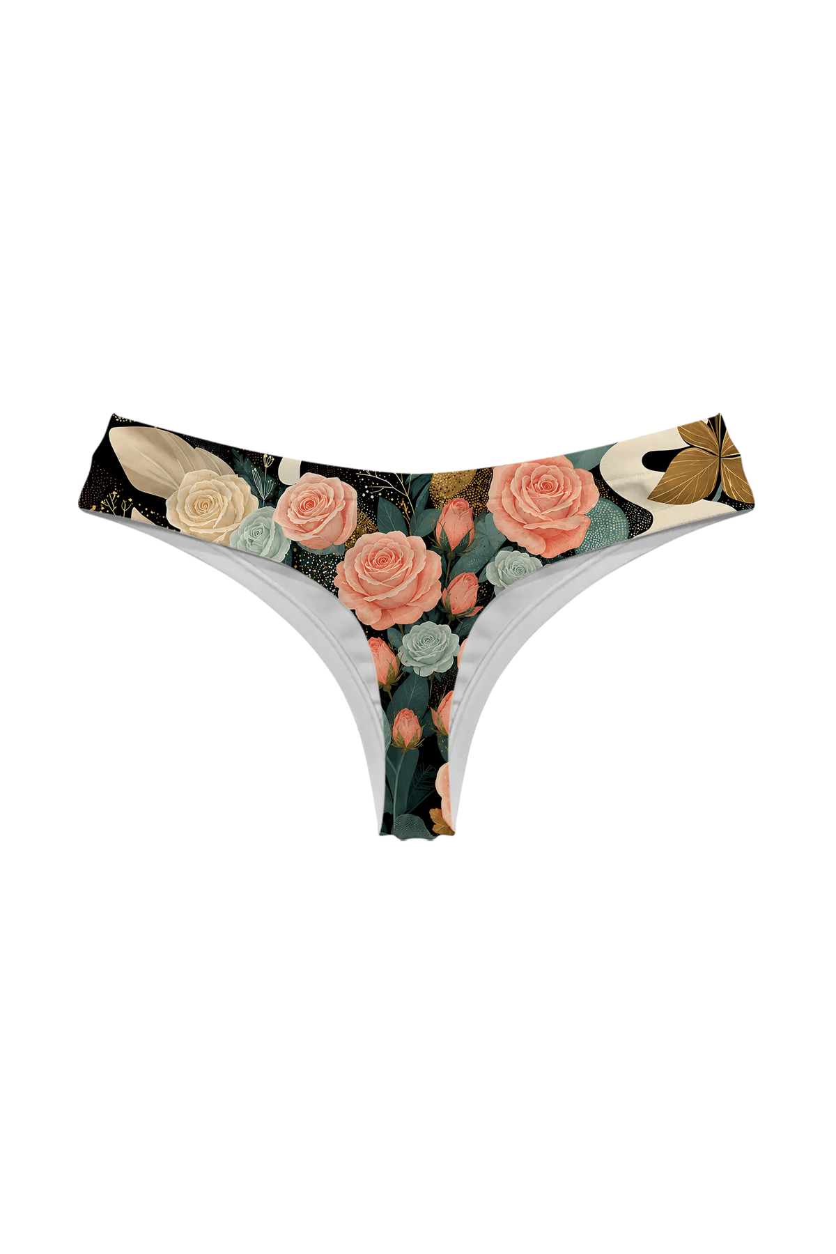 Ivory Cat and Roses thong panty, back view