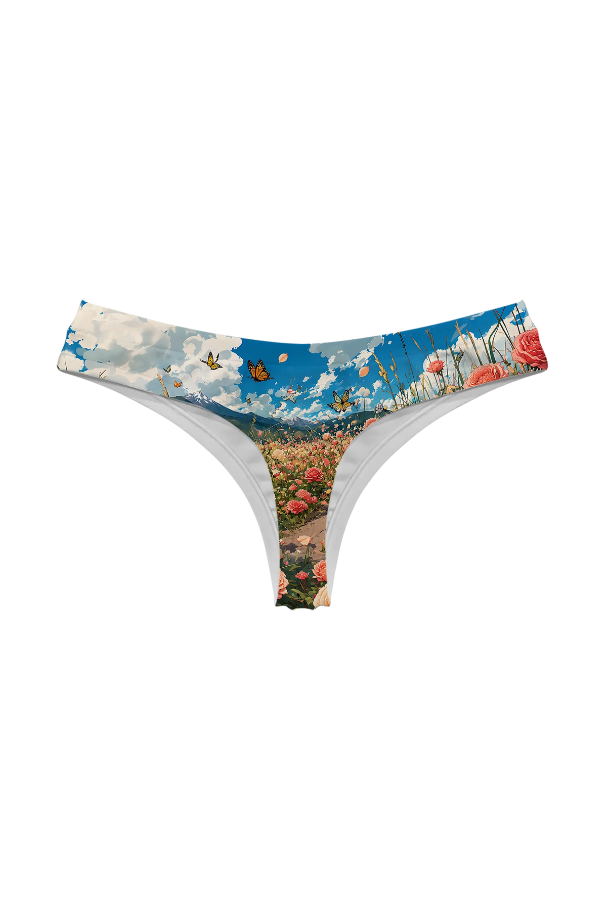 Kitten in Rose Meadow thong panty, back view
