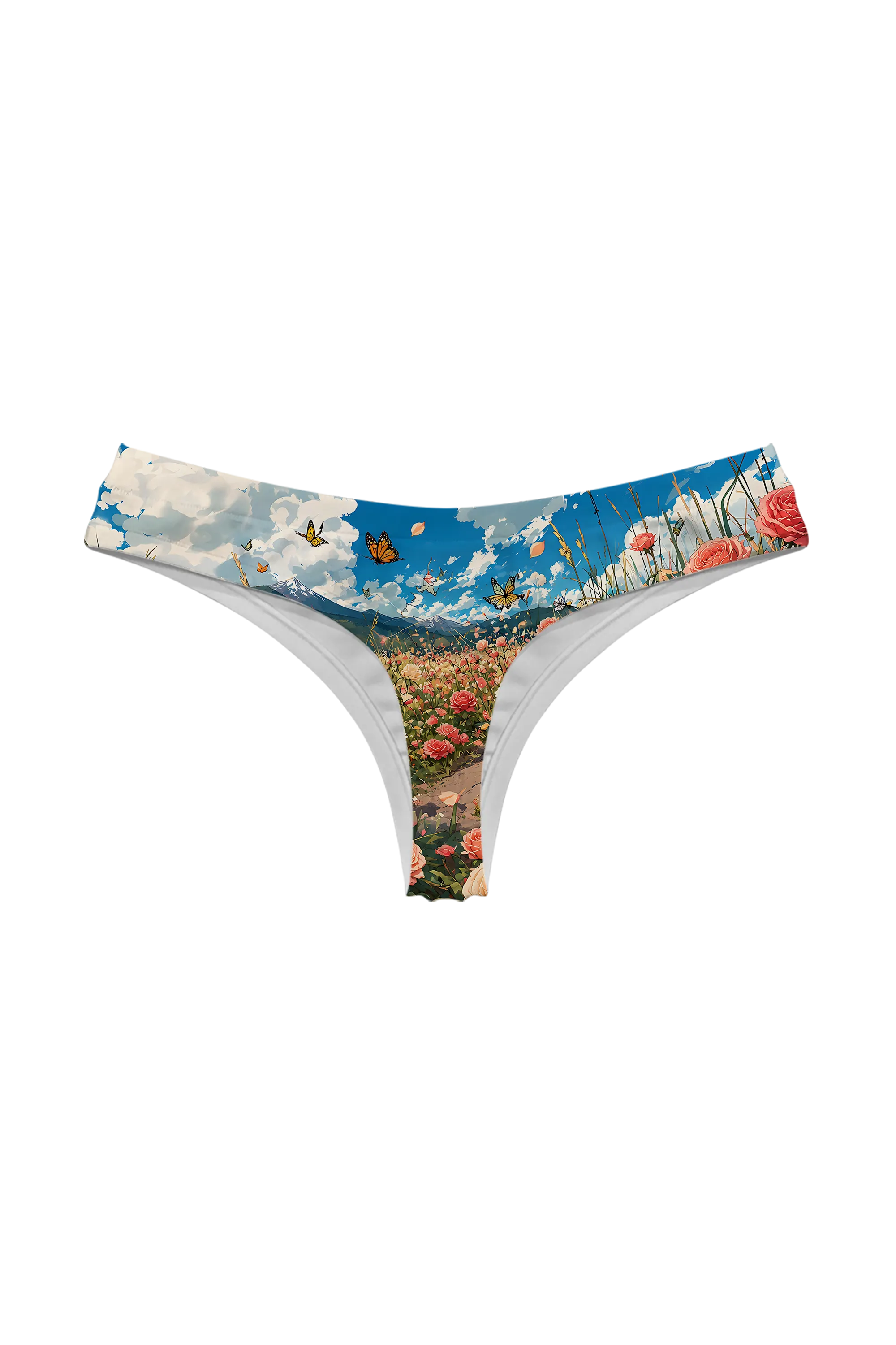 Kitten in Rose Meadow thong panty, back view