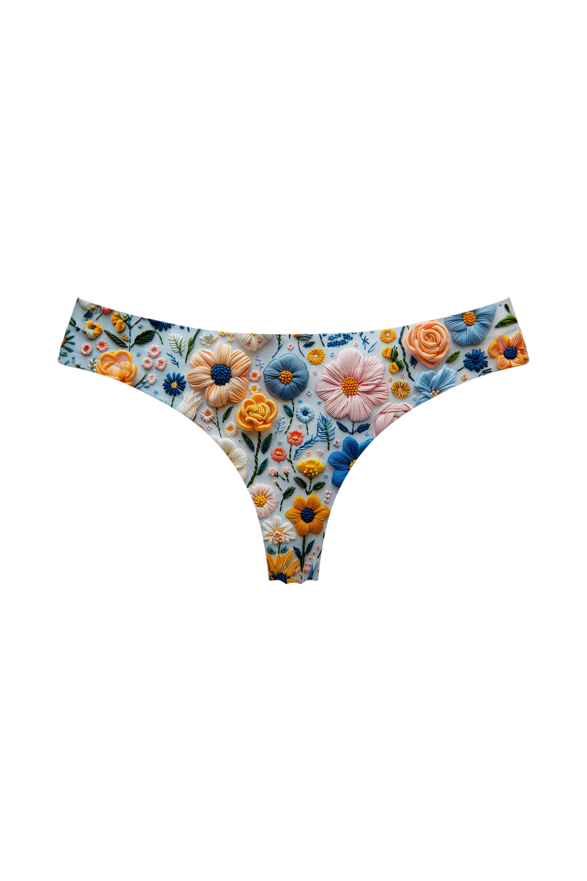 Stitched Wildflower Bed thong, front view