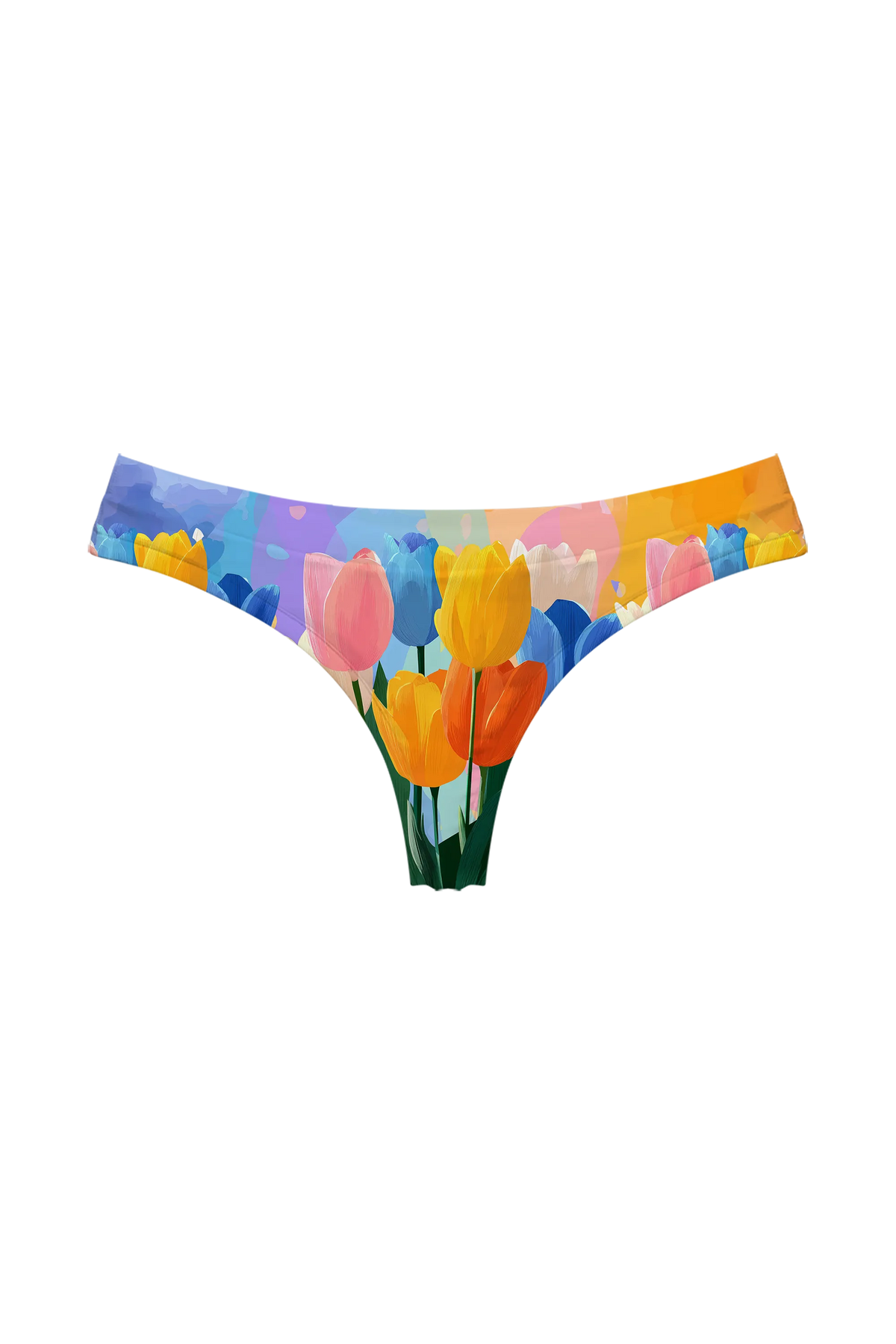 Watercolor Tulips thong, front view