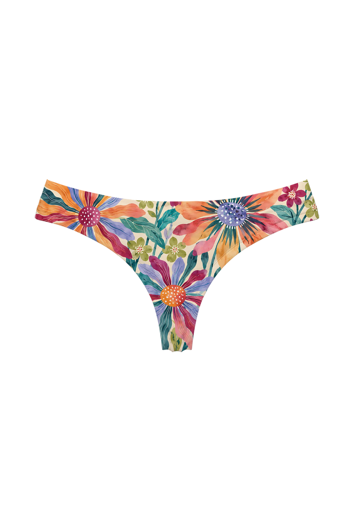 Painted Rainbow Daisies thong, front view