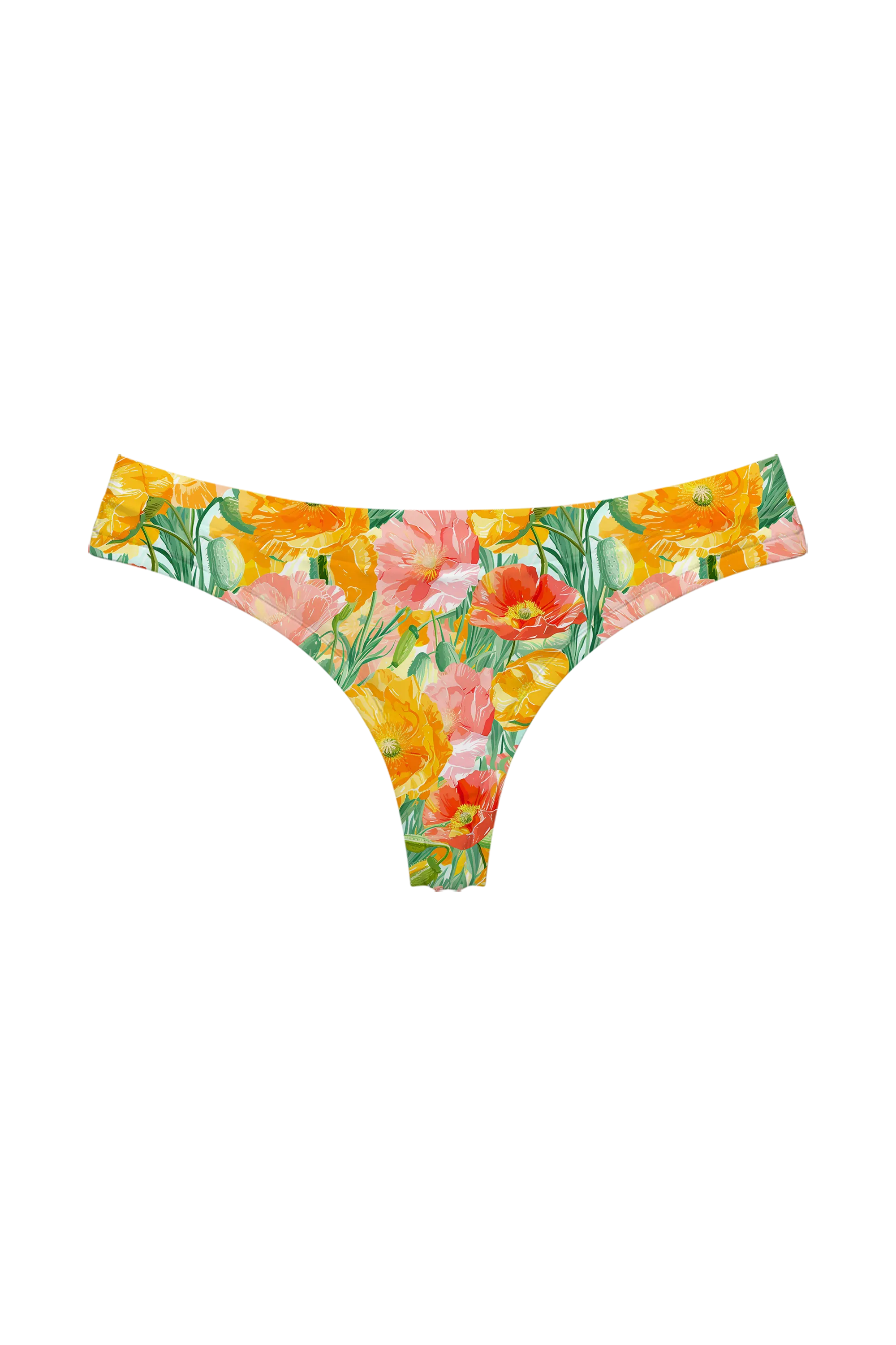 Cheerful Poppy Patch thong, front view