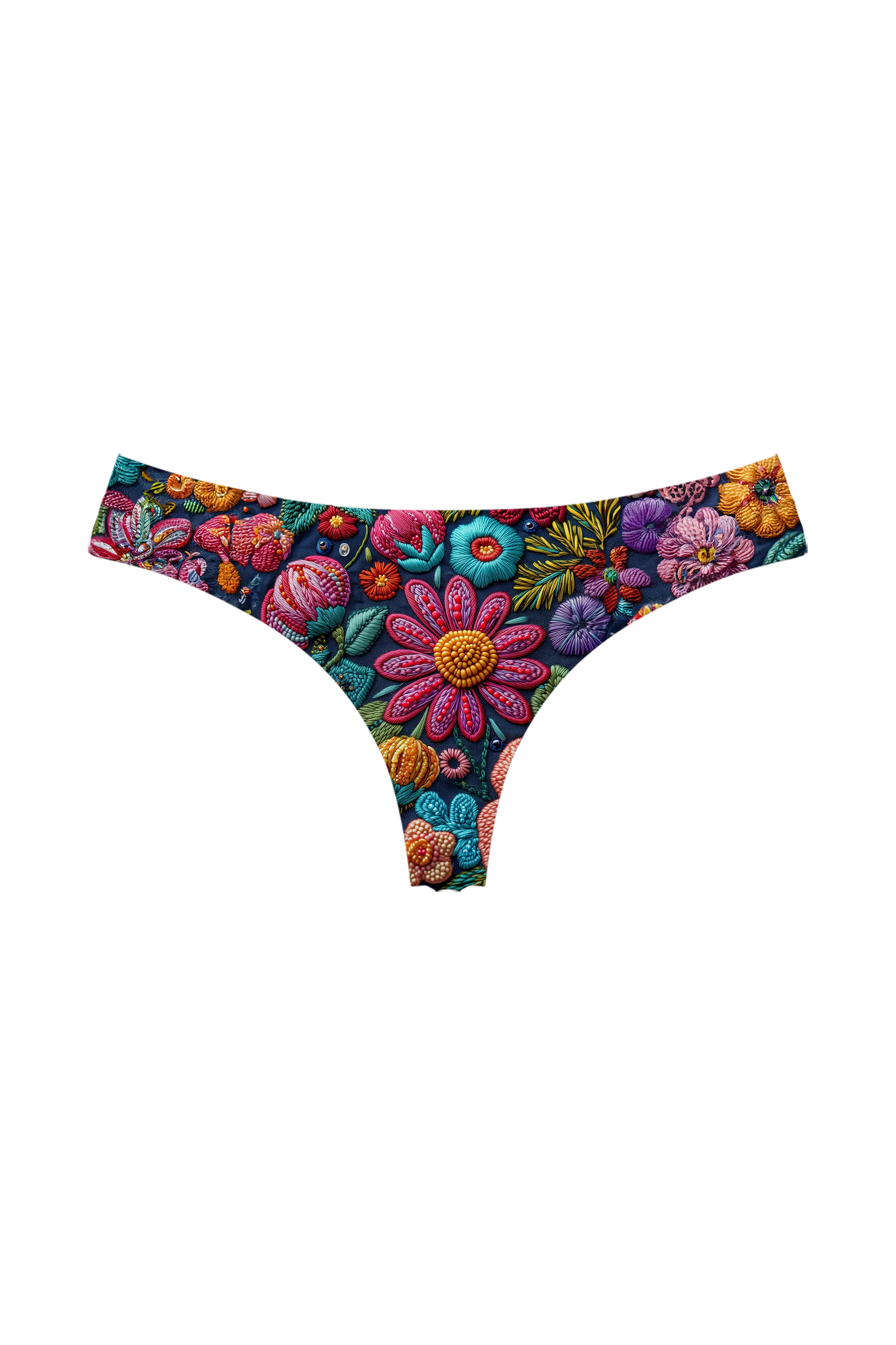 Embroidered Night Garden thong, front view