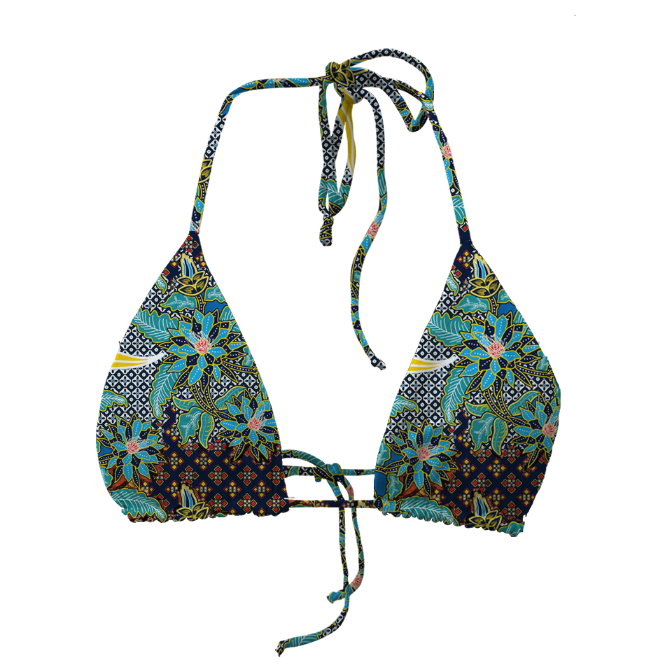 Batik Kawung Blue Flower Series Triangle Bra