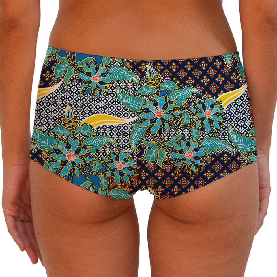 Batik Kawung Blue FLower Series Boy shorts Bottom