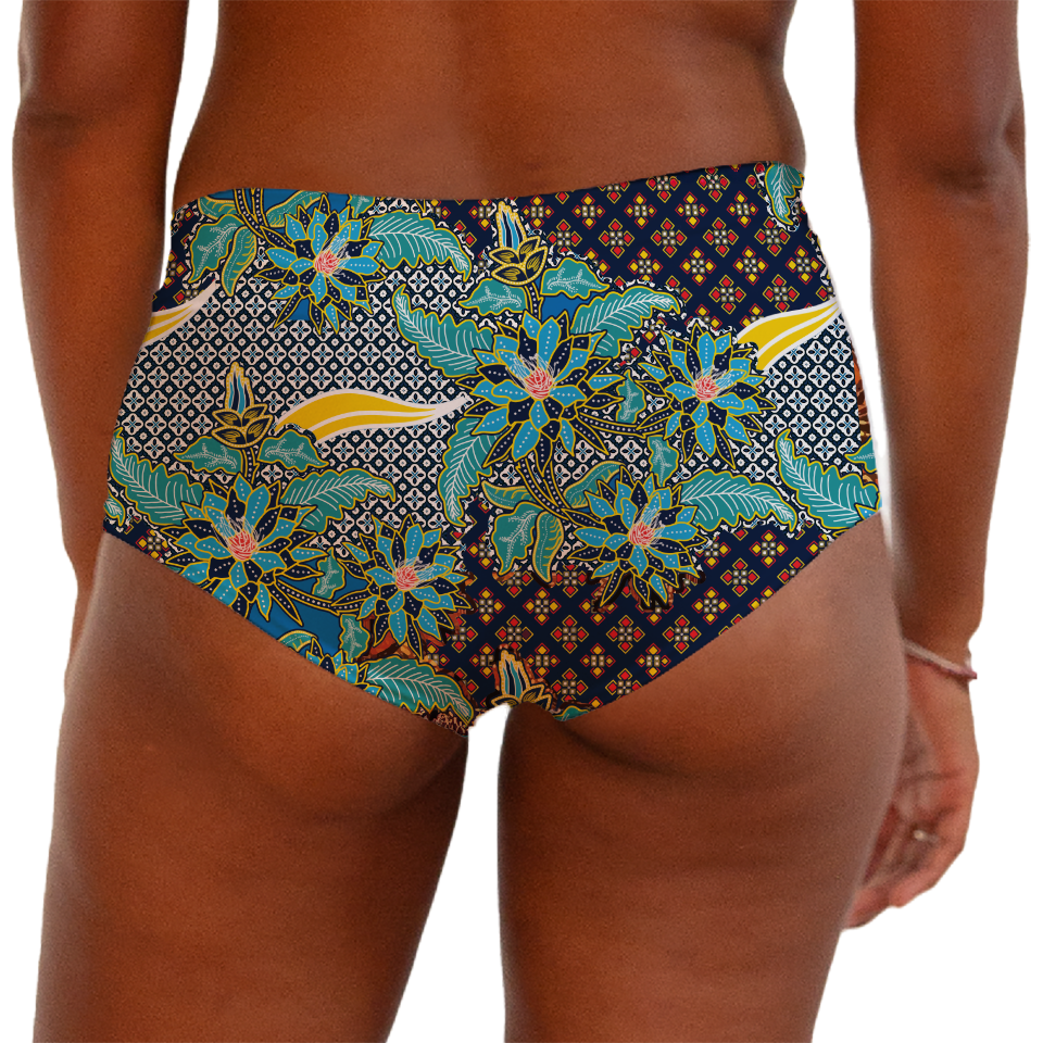 Batik Kawung Blue FLower Series Boy shorts Bottom