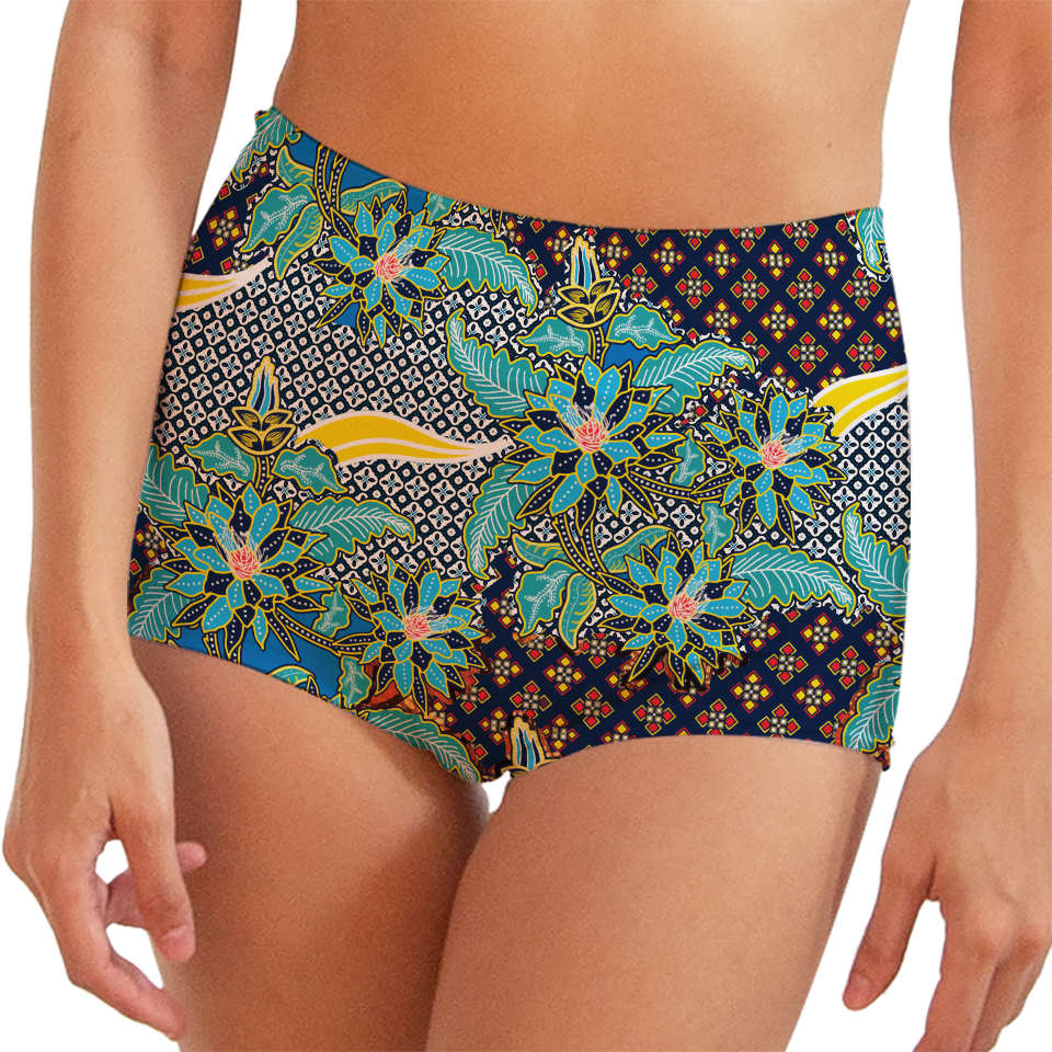 Batik Kawung Blue Flower High Waist