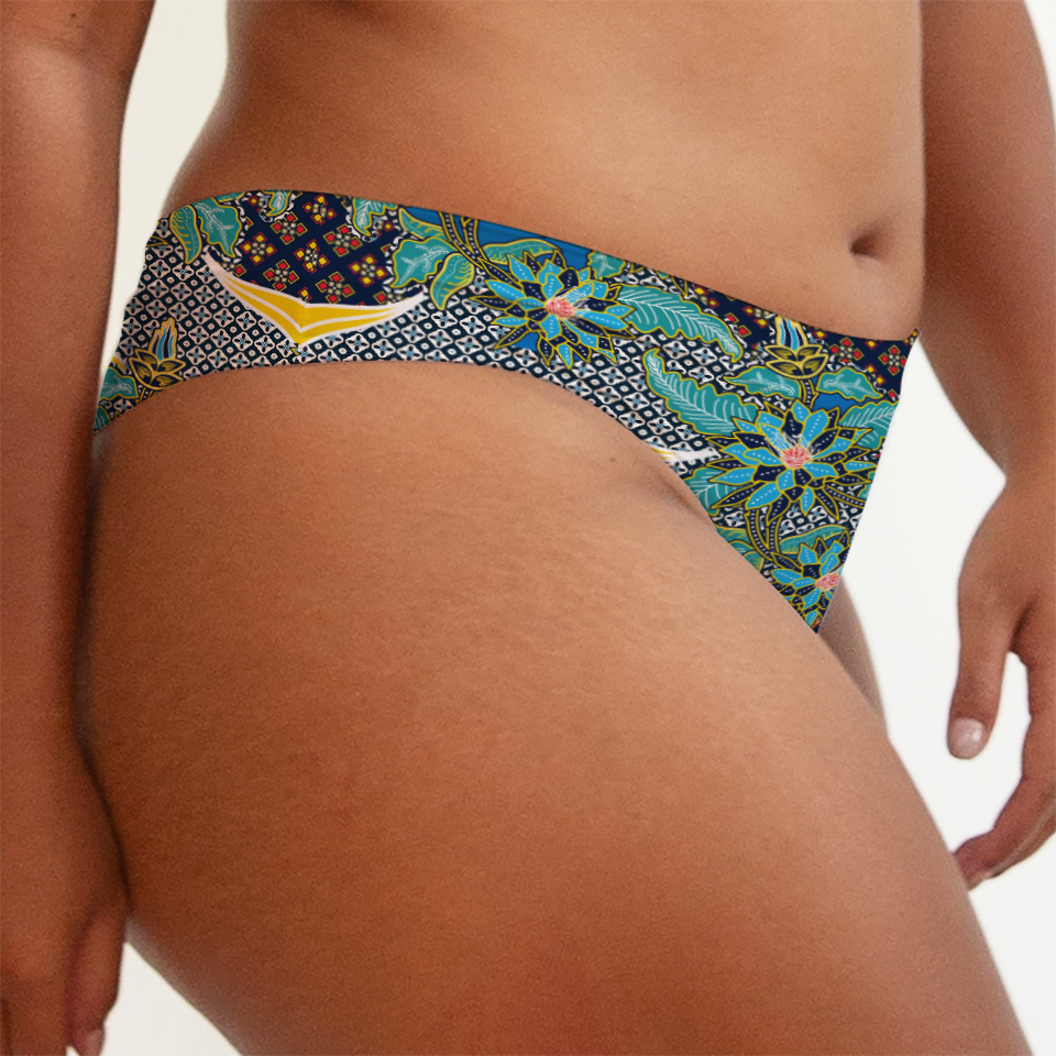 Batik Kawung Blue Flower Series Brazilian-style Underwear