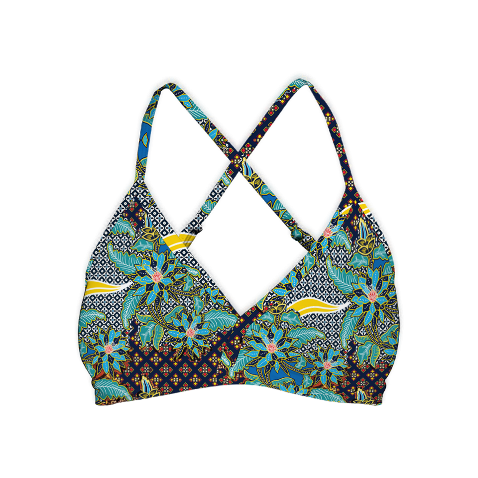 Batik Kawung Blue FLower Series Cross Bra